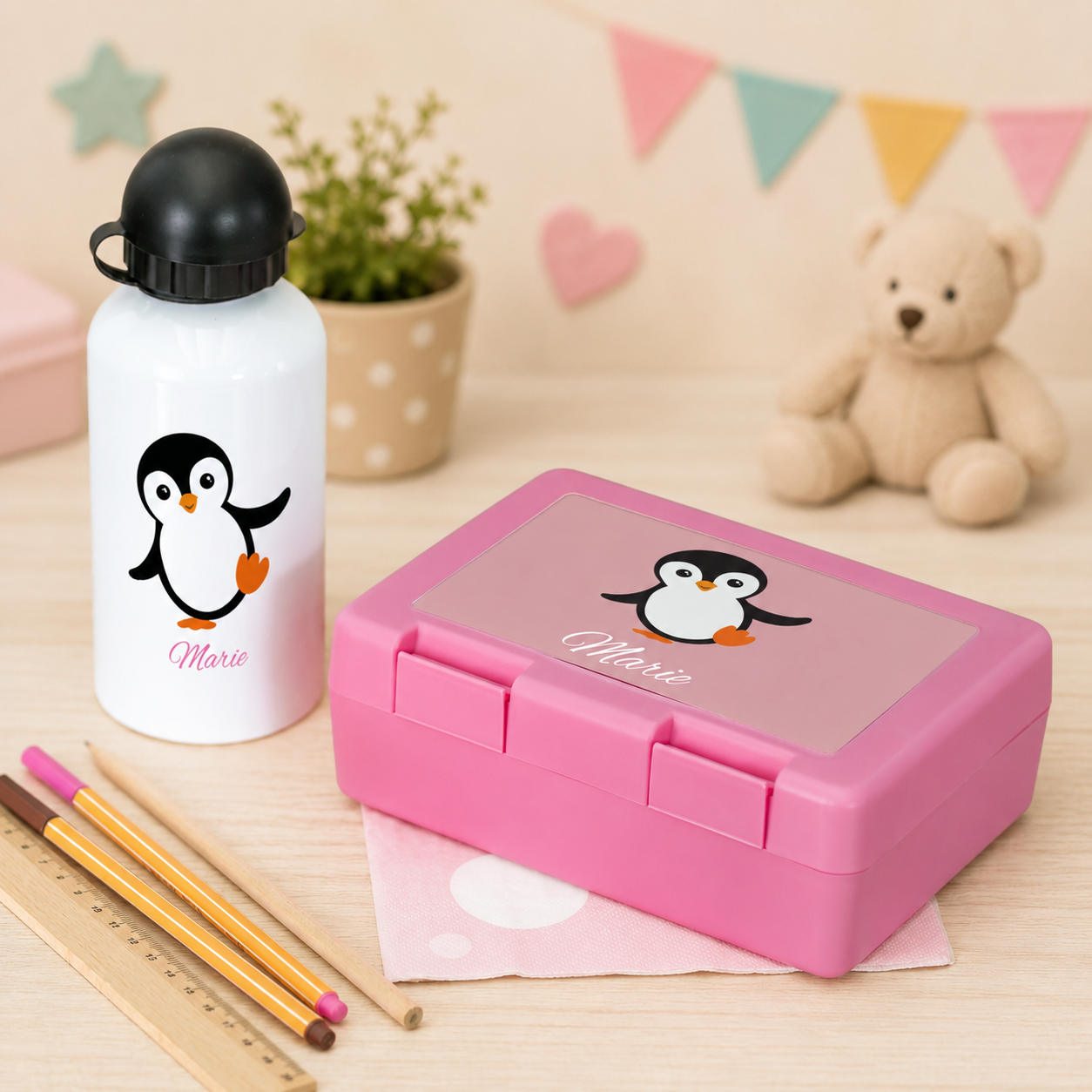 Brotdose & Aluminium Trinkflasche mit Kindermotiv und individuellem Druck