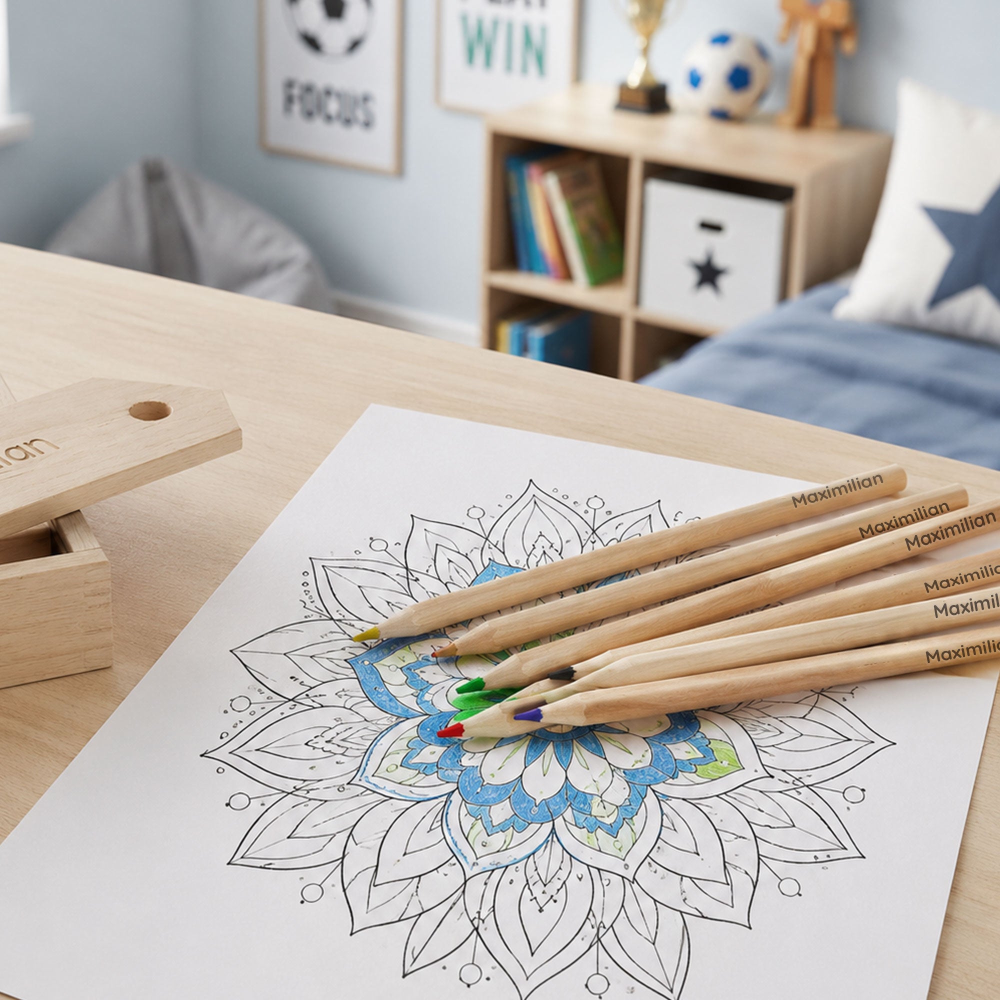 4 Sets Crayons Jumbo (24 pièces) avec nom/gravure/crayons de bois (Crayons Jumbo courts)