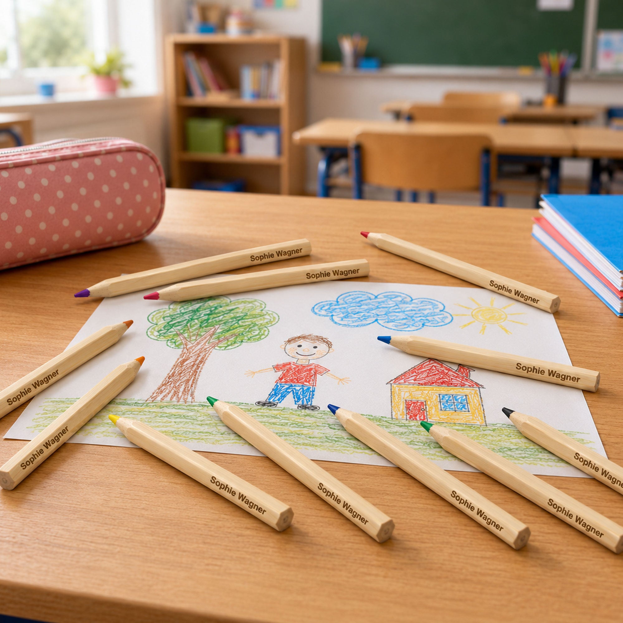 4 Sets Crayons Jumbo (24 pièces) avec nom/gravure/crayons de bois (Crayons Jumbo courts)