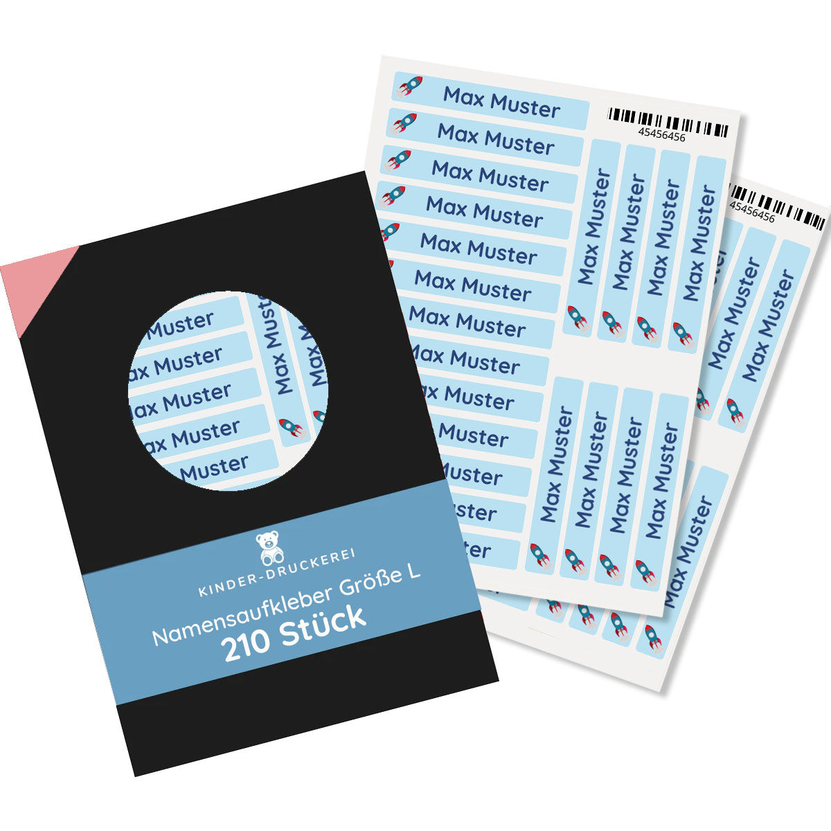 Namensaufkleber für Kinder Größe L (210 Aufkleber 60x9 mm) - kinder-druckerei.de