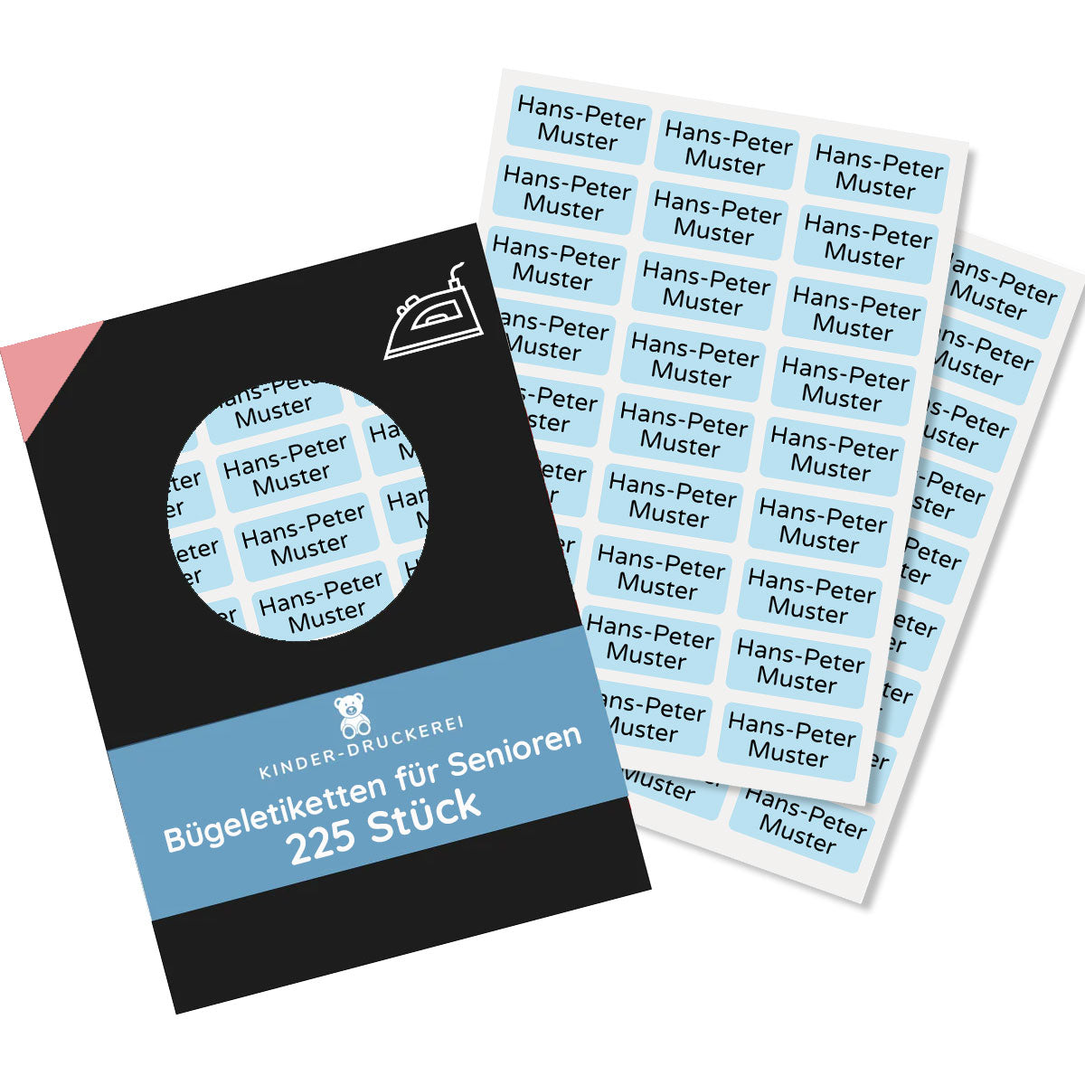 225 Stück Bügeletiketten für Senioren für Kennzeichung im Altenheim / Pflegeheim 30x13 mm - kinder-druckerei.de