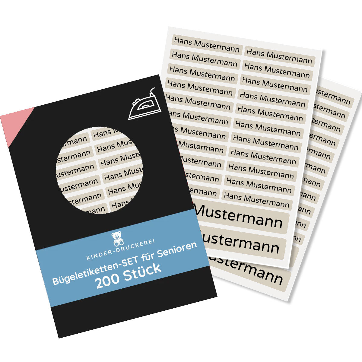 Bügeletiketten für Senioren verschiedene Größen (Set mit 200 Stück zum Aufbügeln) Altenheim Pflegeheim - kinder-druckerei.de