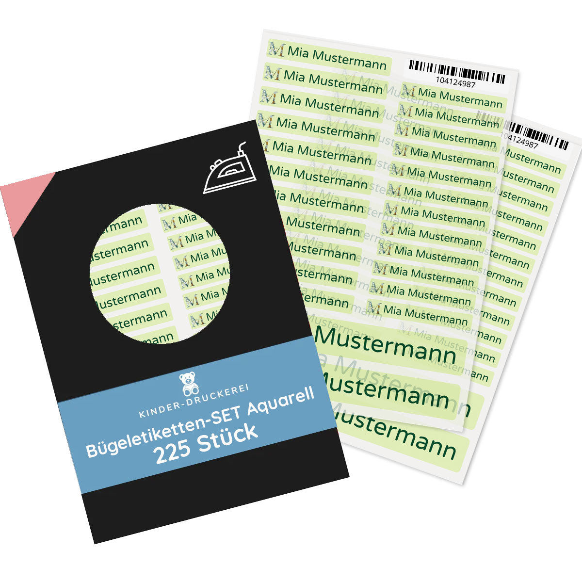 Bügeletiketten "Aquarell" & Individualisierung (Set mit 225 Etiketten) - kinder-druckerei.de