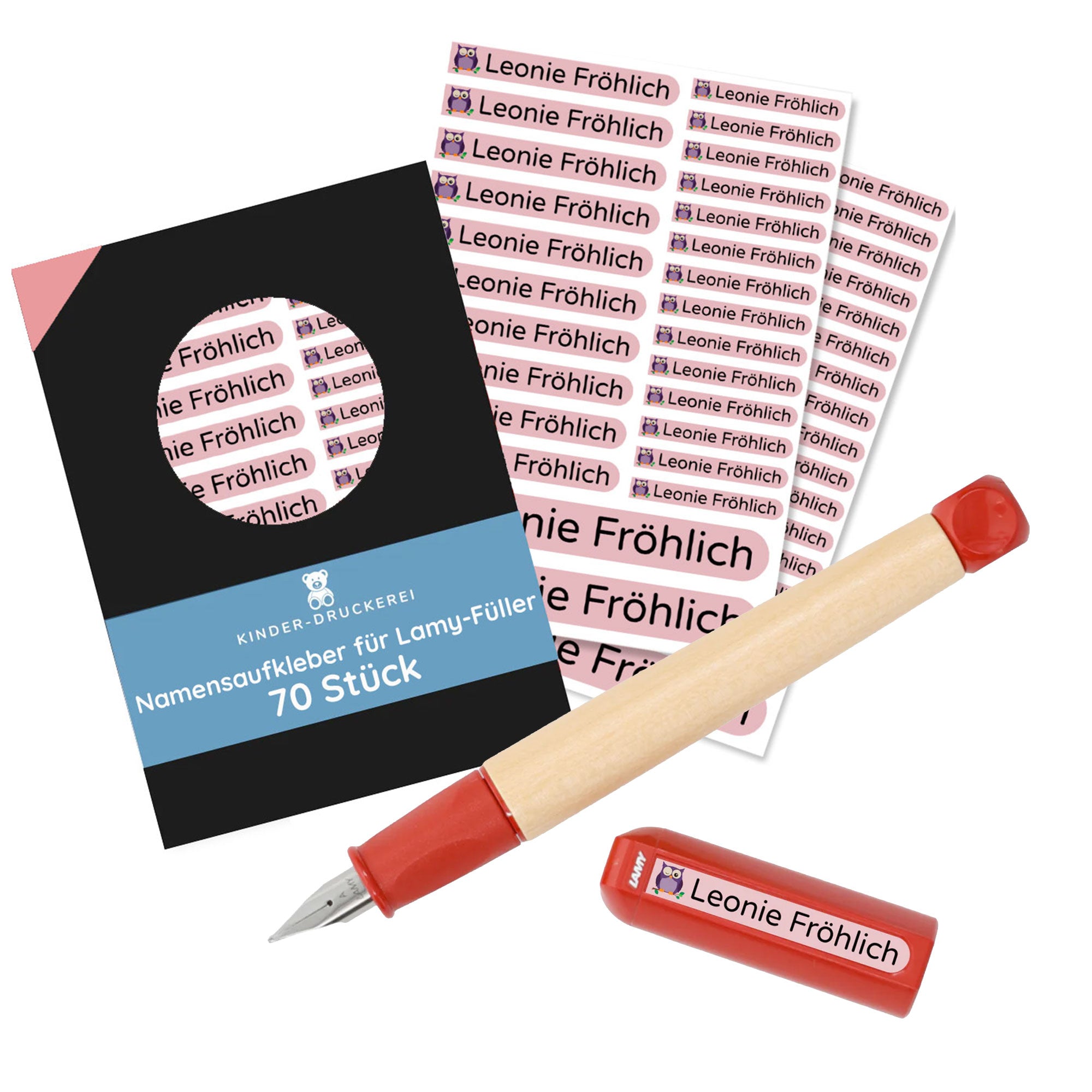 Personalisierter Lamy Schreiblern-Füller Rot & 70 Namensaufkleber - kinder-druckerei.de