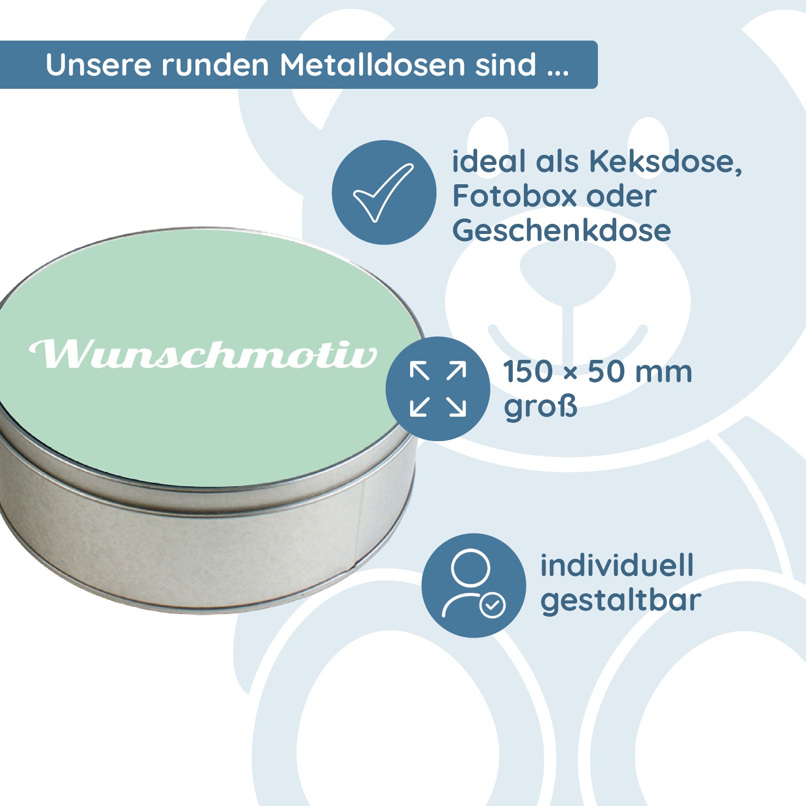 Runde Keksdose / Metalldose mit Wunschmotiv – Personalisierte Geschenkdose - kinder-druckerei.de