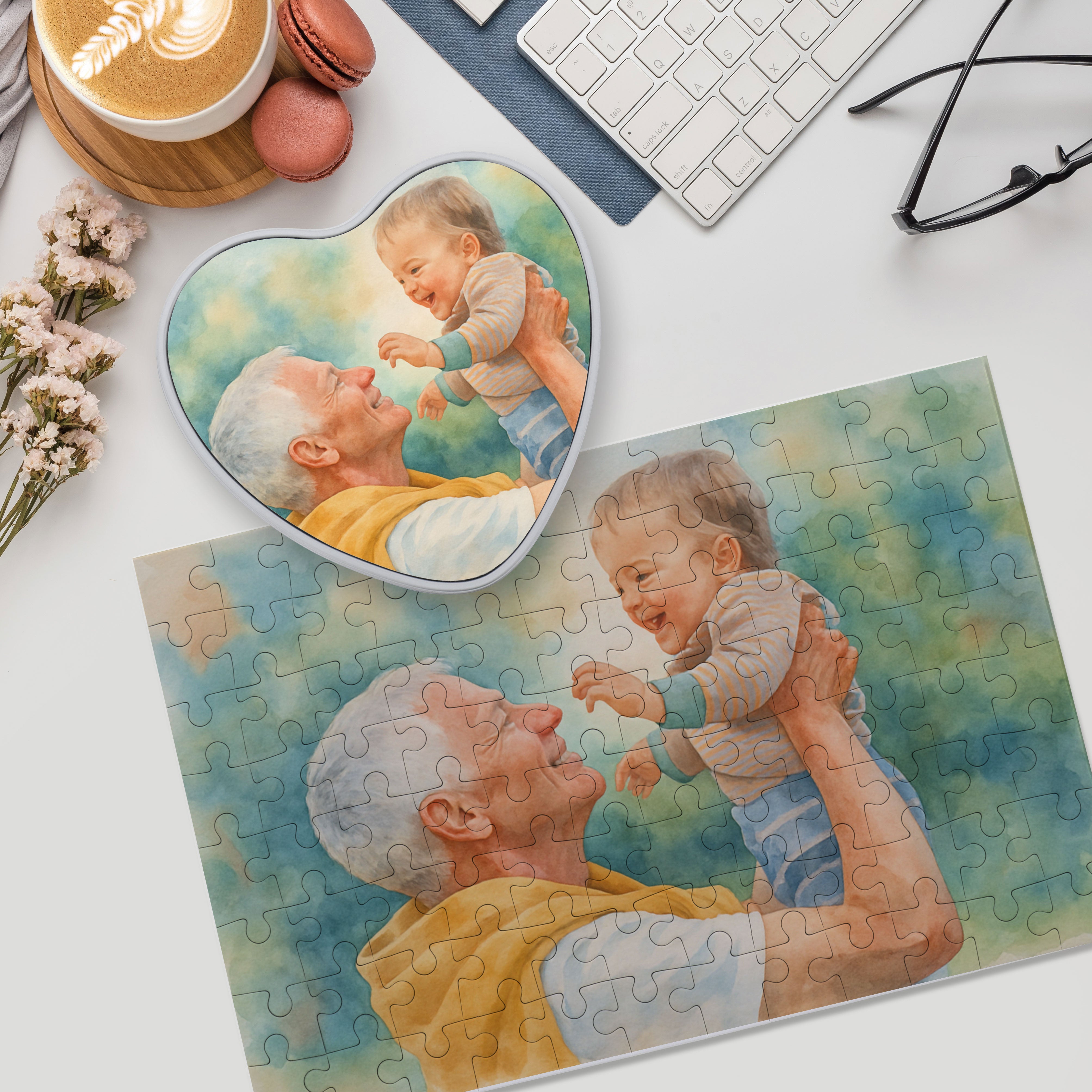 Puzzle mit Aquarellzeichnung und Text (inkl. Herzdose – 96 Teile) - kinder-druckerei.de