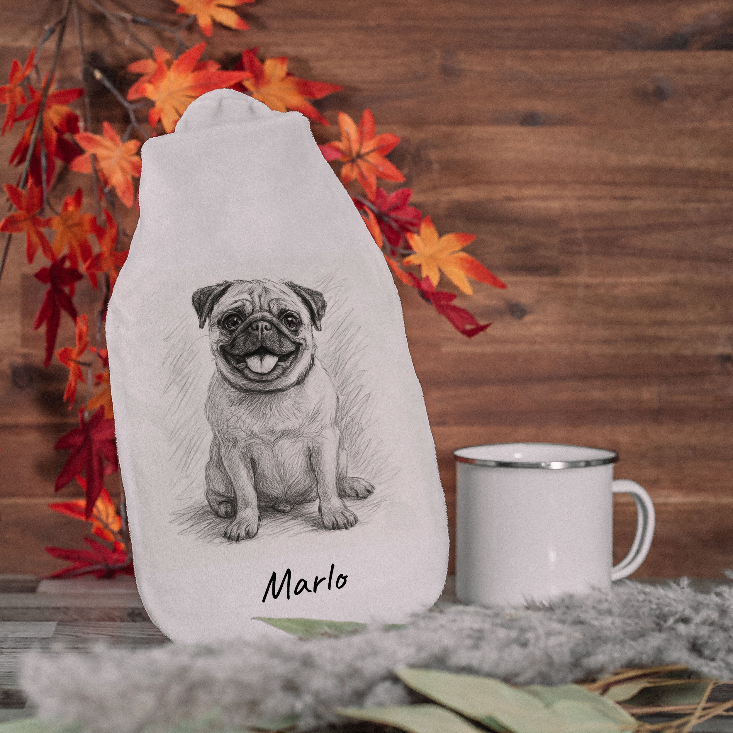 Wärmflasche mit Bleistiftzeichnung & Text - kinder-druckerei.de