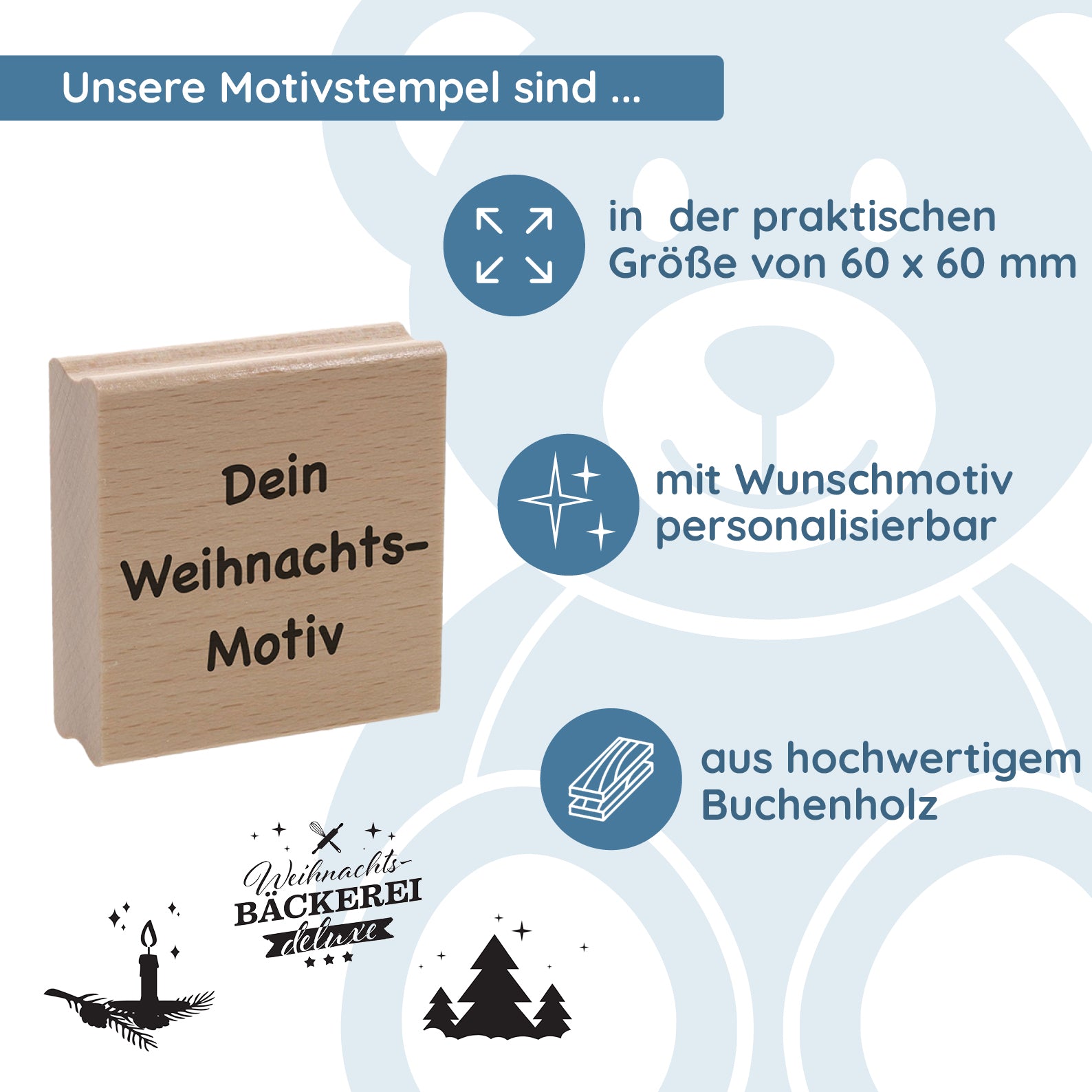 Personalisierbarer Motivstempel Weihnachten (60x60 mm) - kinder-druckerei.de