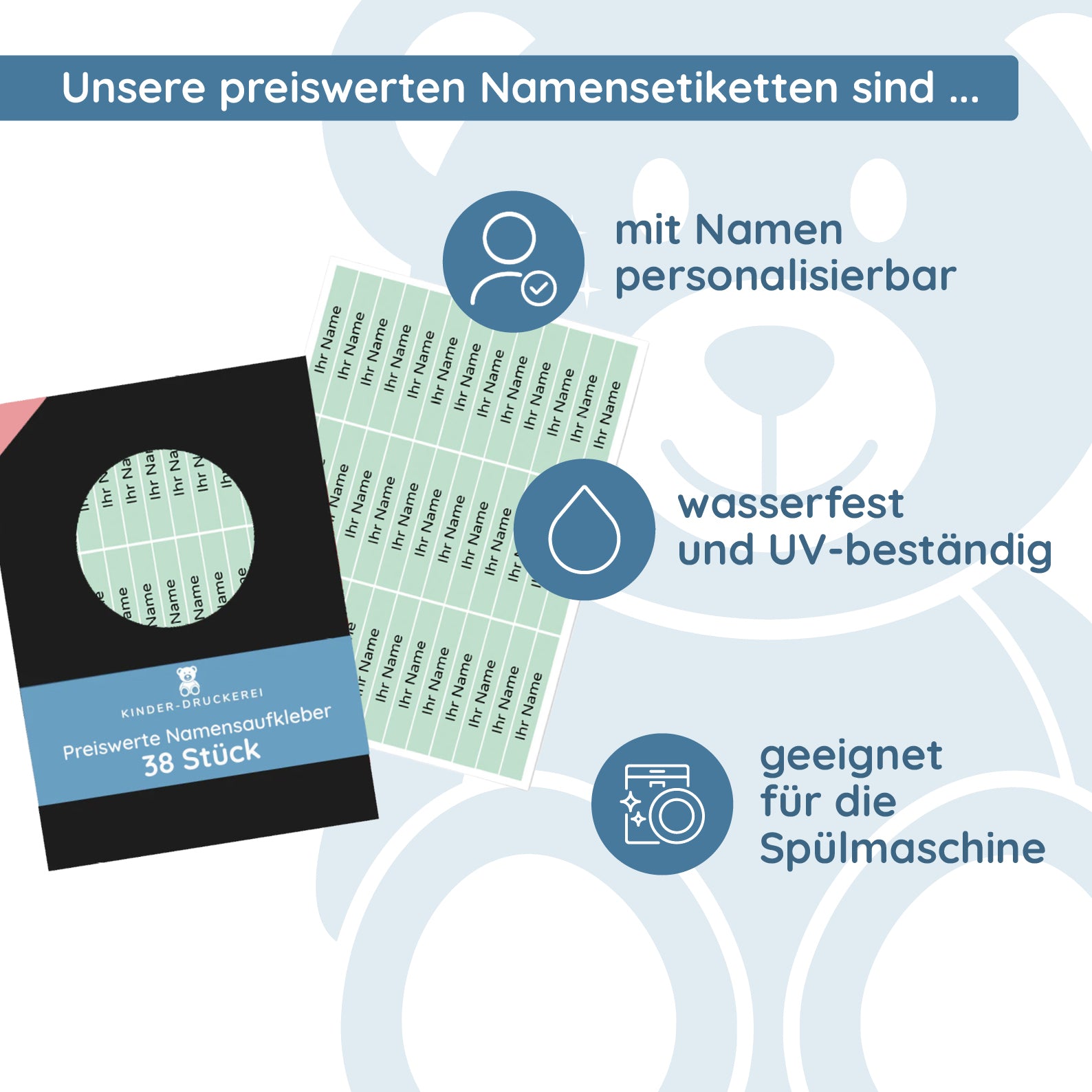 Namensetiketten 49 × 8 mm im Detail