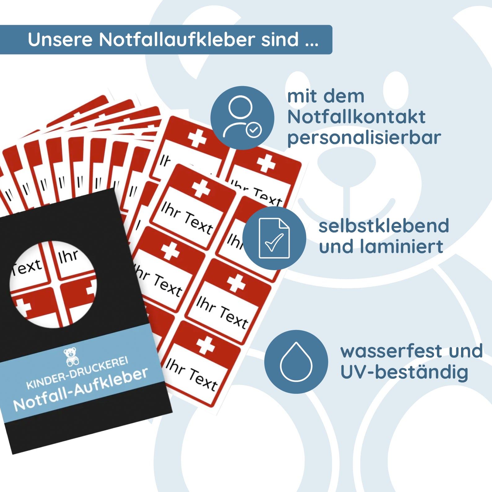Notfallaufkleber für Kinder (60 Aufkleber - 47x47 mm) - kinder-druckerei.de
