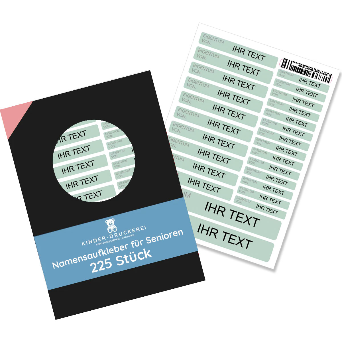 260 Stück Namensaufkleber für SENIOREN (Set mit 3 versch. Größen- Spülmaschine u. Waschmaschine) - kinder-druckerei.de
