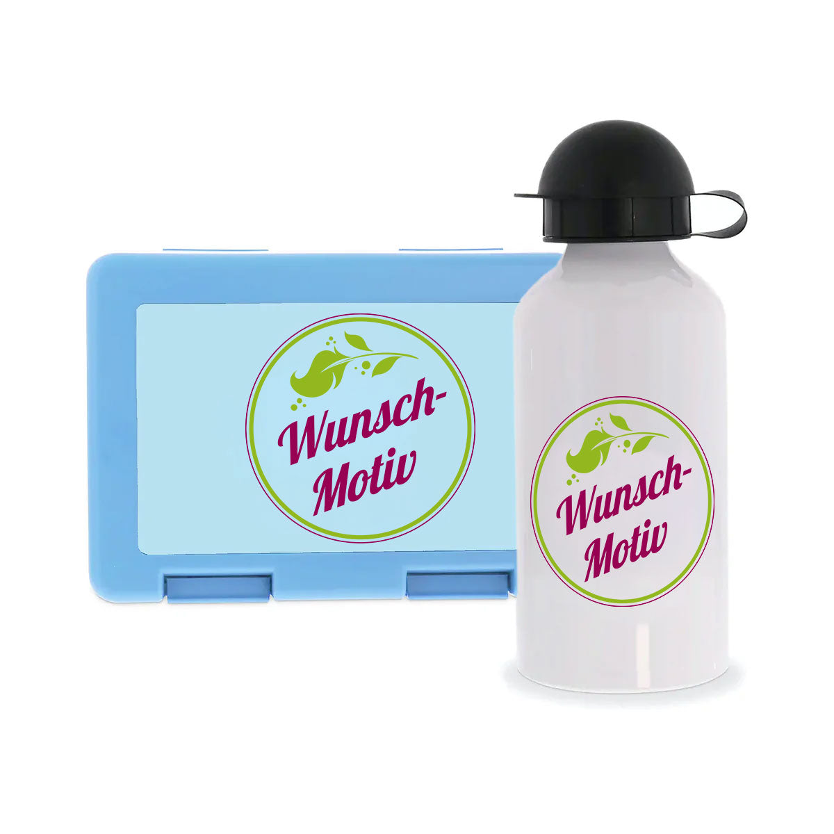 Brotdose & Aluminium Trinkflasche mit Kindermotiv und individuellem Druck