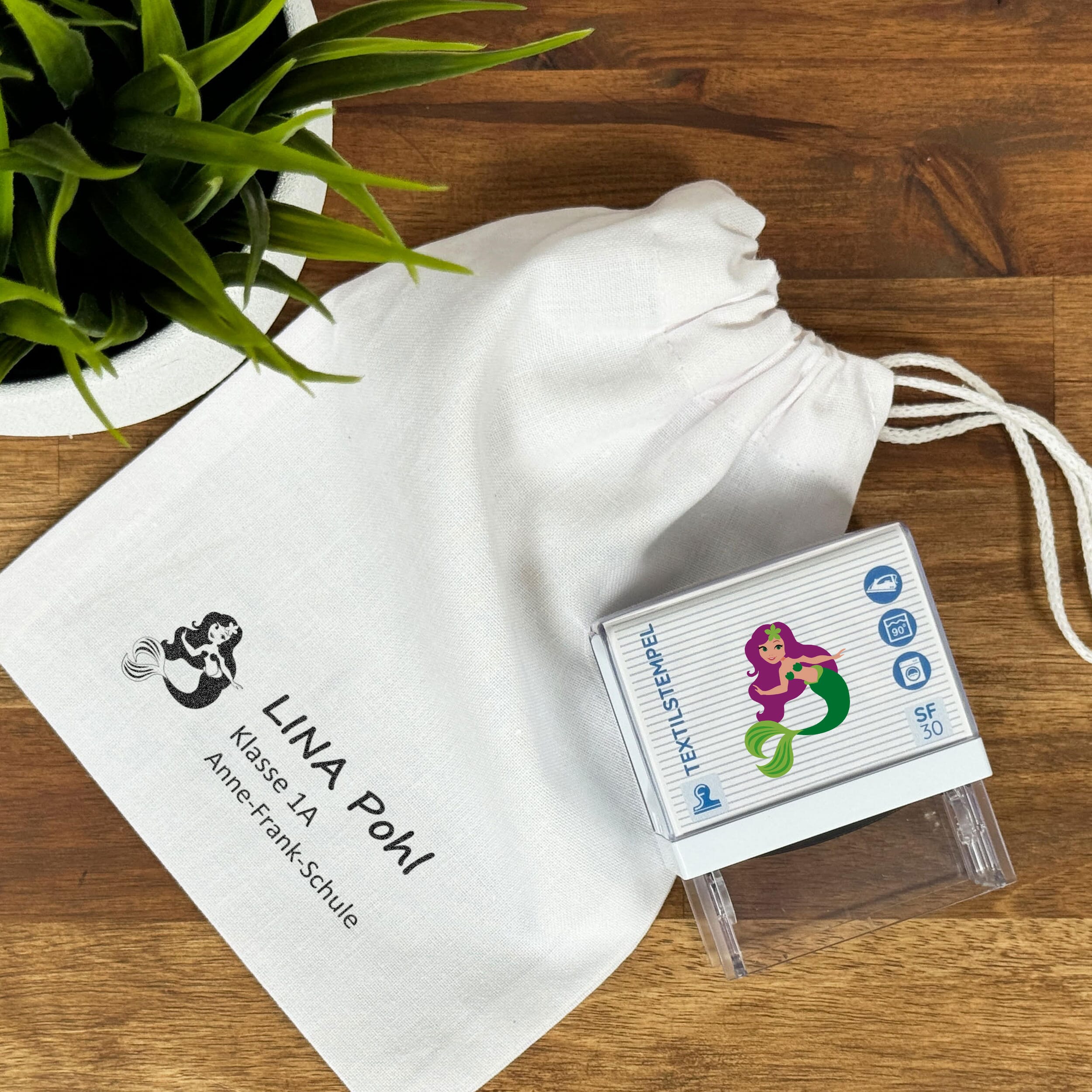 SF30 Textilstempel für Kinder mit Motiv und Personalisierung (47 x 18 mm) - kinder-druckerei.de