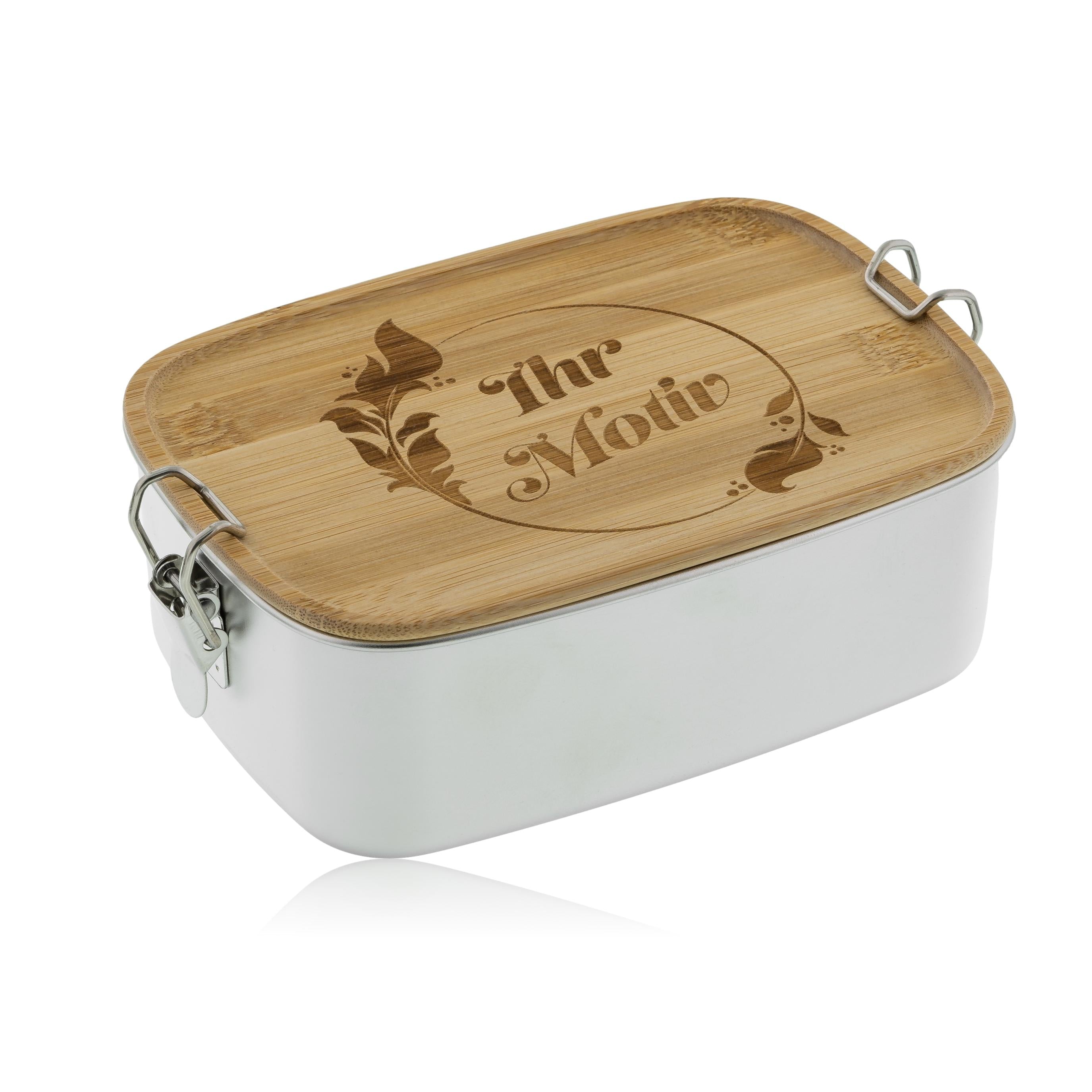 Lunchbox aus Edelstahl mit Bambusdeckel und Verschluss & inkl. individueller Gravur - kinder-druckerei.de