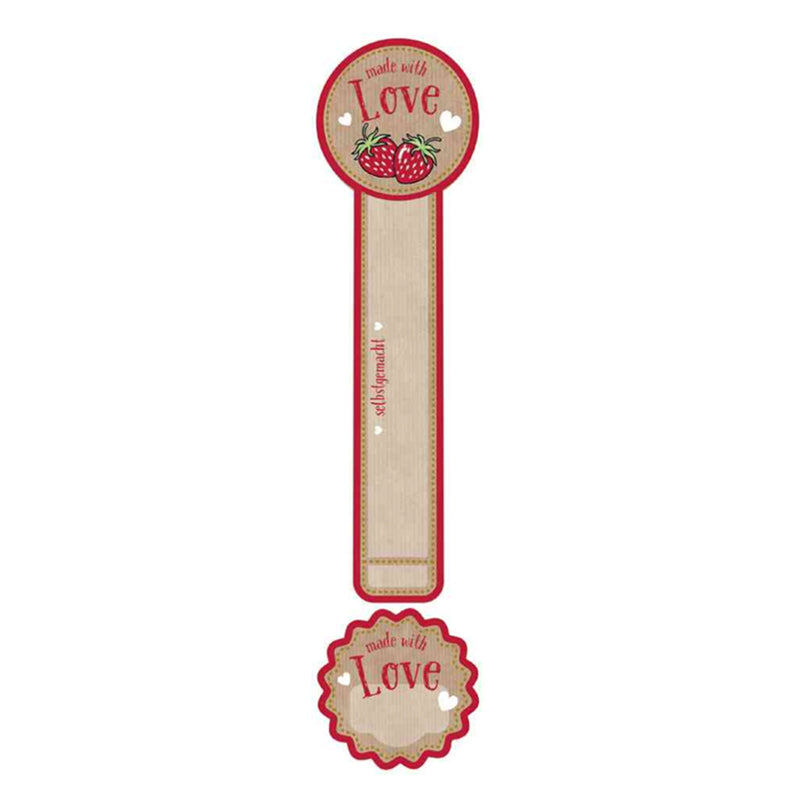 30 Avery Zweckform Frischesiegel-Aufkleber "Made with Love" mit Herzmotiv auf weißem Hintergrund, ideal für Geschenkverpackungen