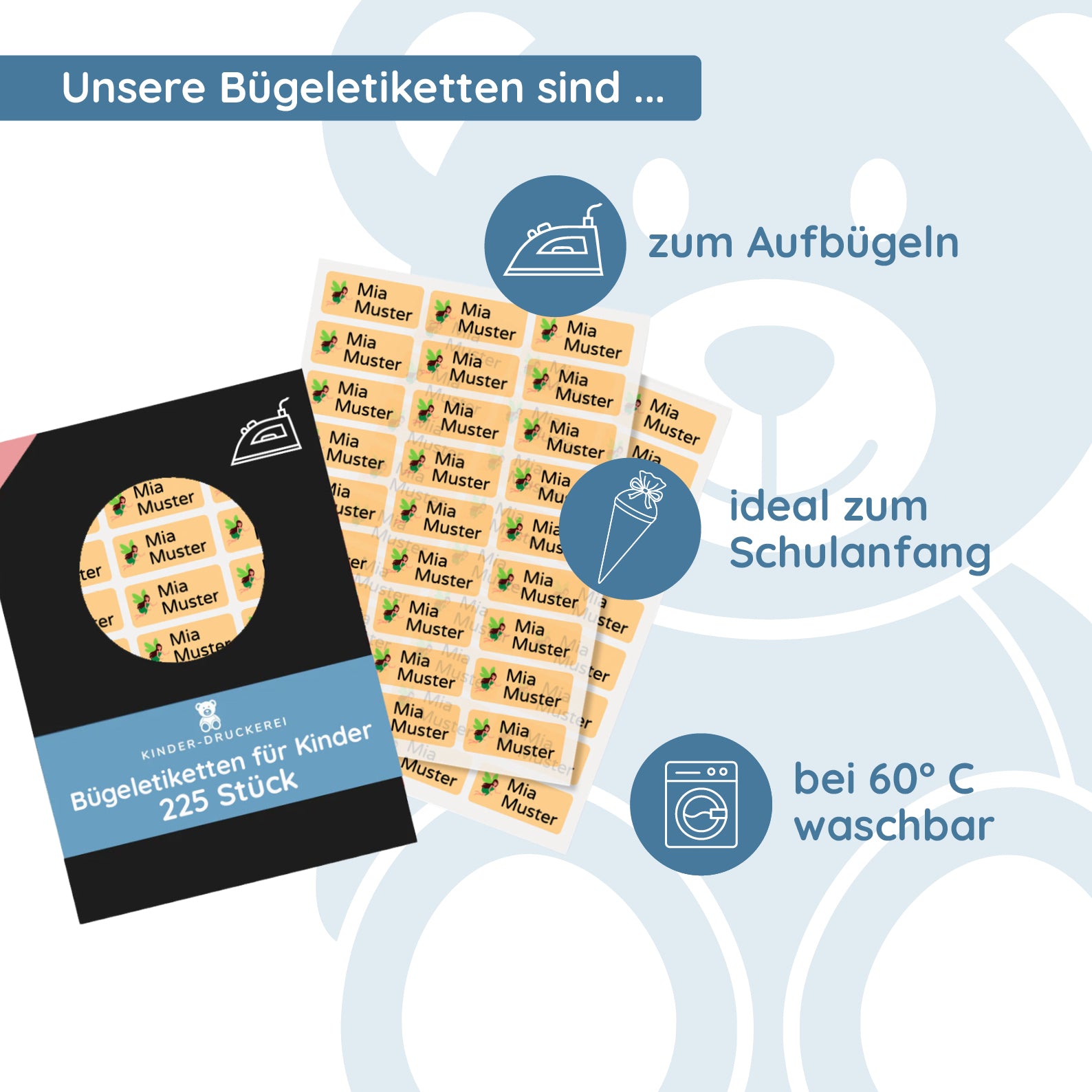 Bügeletiketten Kinder Bogen mit verschiedenen Designs