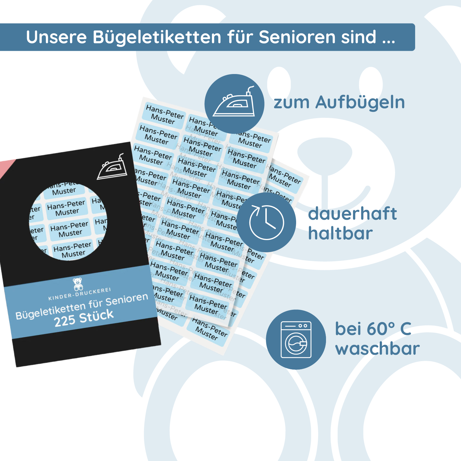 Bügeletiketten Senioren 30×13 Bogen