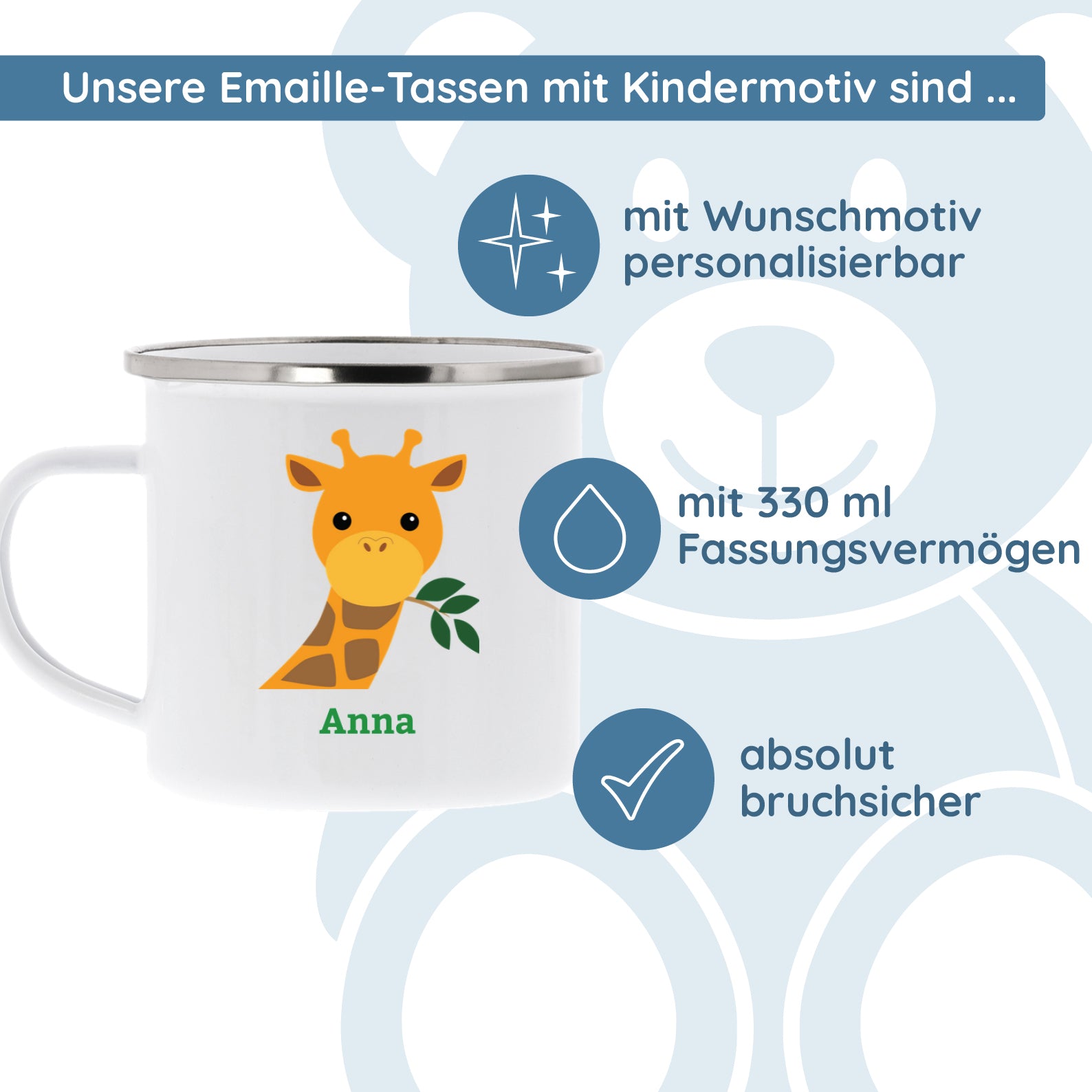 Emaille-Tasse mit Kindermotiv & individuellem Druck - kinder-druckerei.de