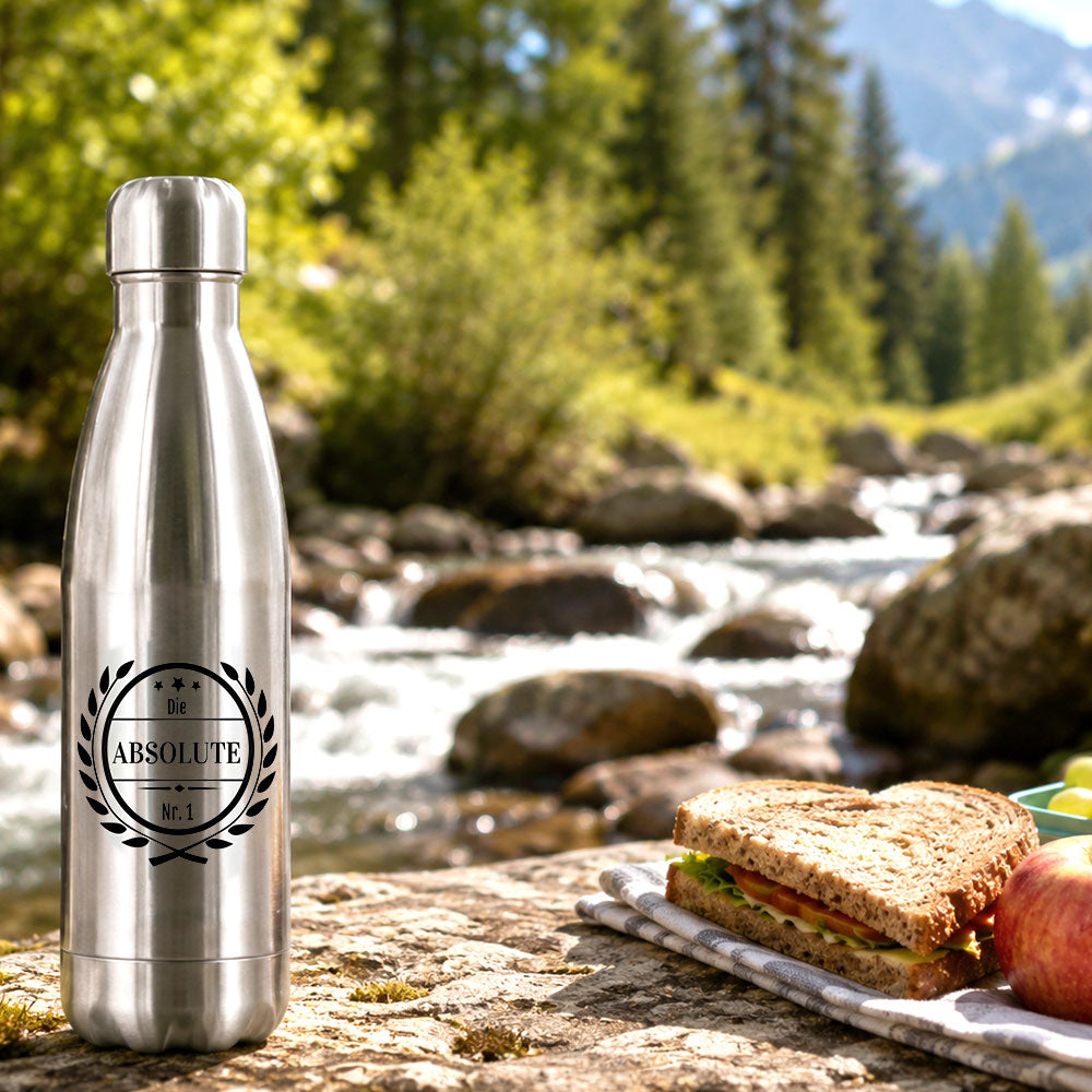 Thermosflasche / Isolierflasche aus Edelstahl mit individuellem Schwarzdruck