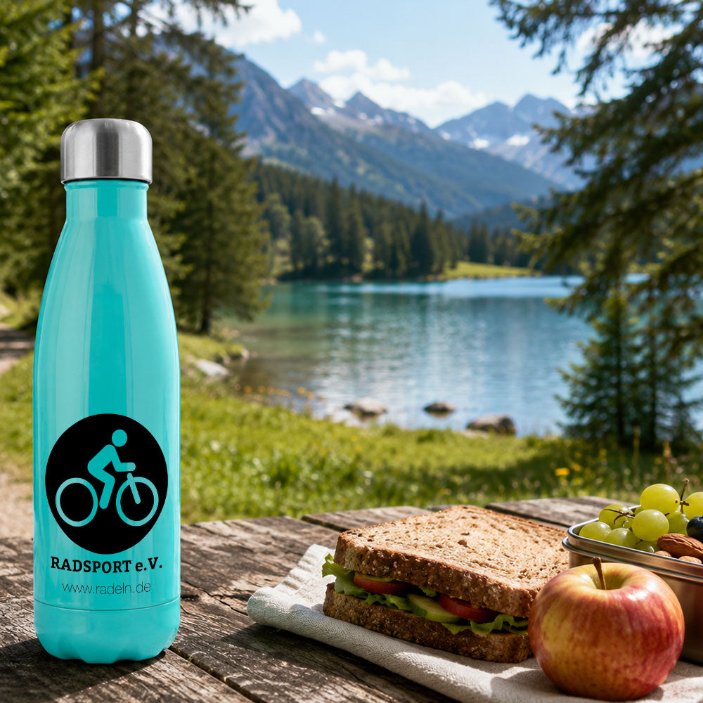 Thermosflasche / Isolierflasche aus Edelstahl mit individuellem Schwarzdruck