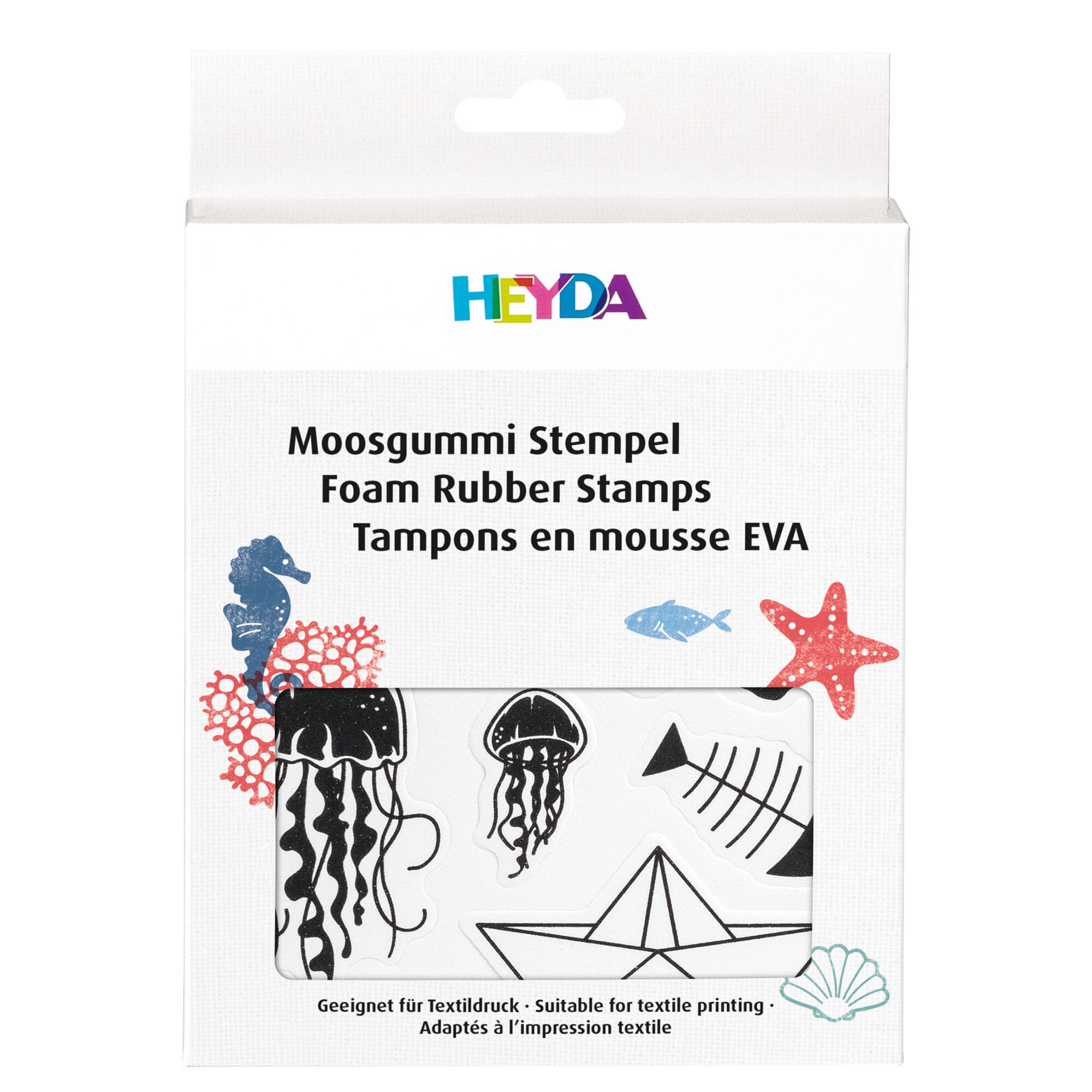 Heyda Moosgummi Stempel-Set Maritim mit 21 Motiven (10–55 mm) – kinder-druckerei.de