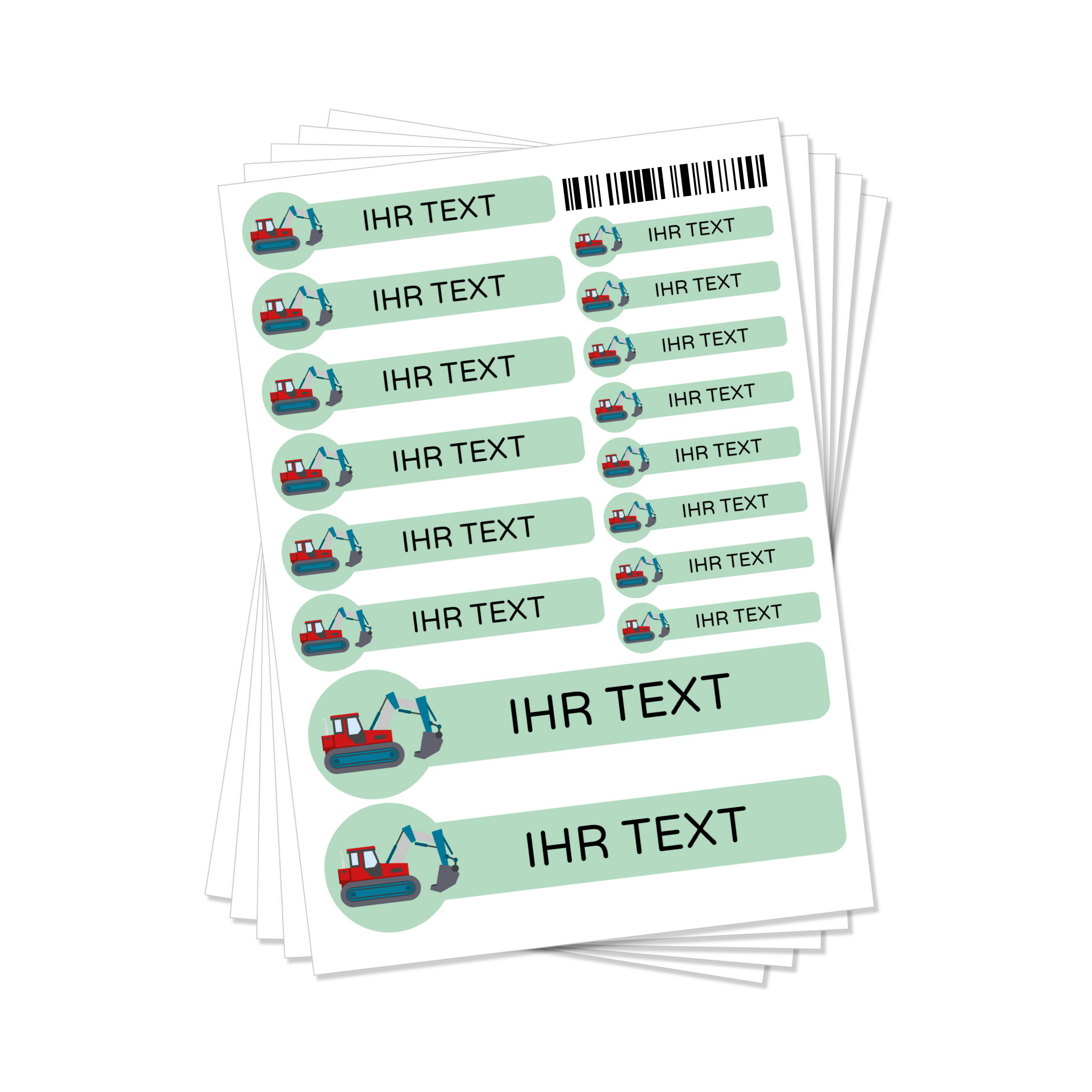 Namensaufkleber für Kinder mit großem Motiv, 160 Stück, Set - kinder-druckerei.de