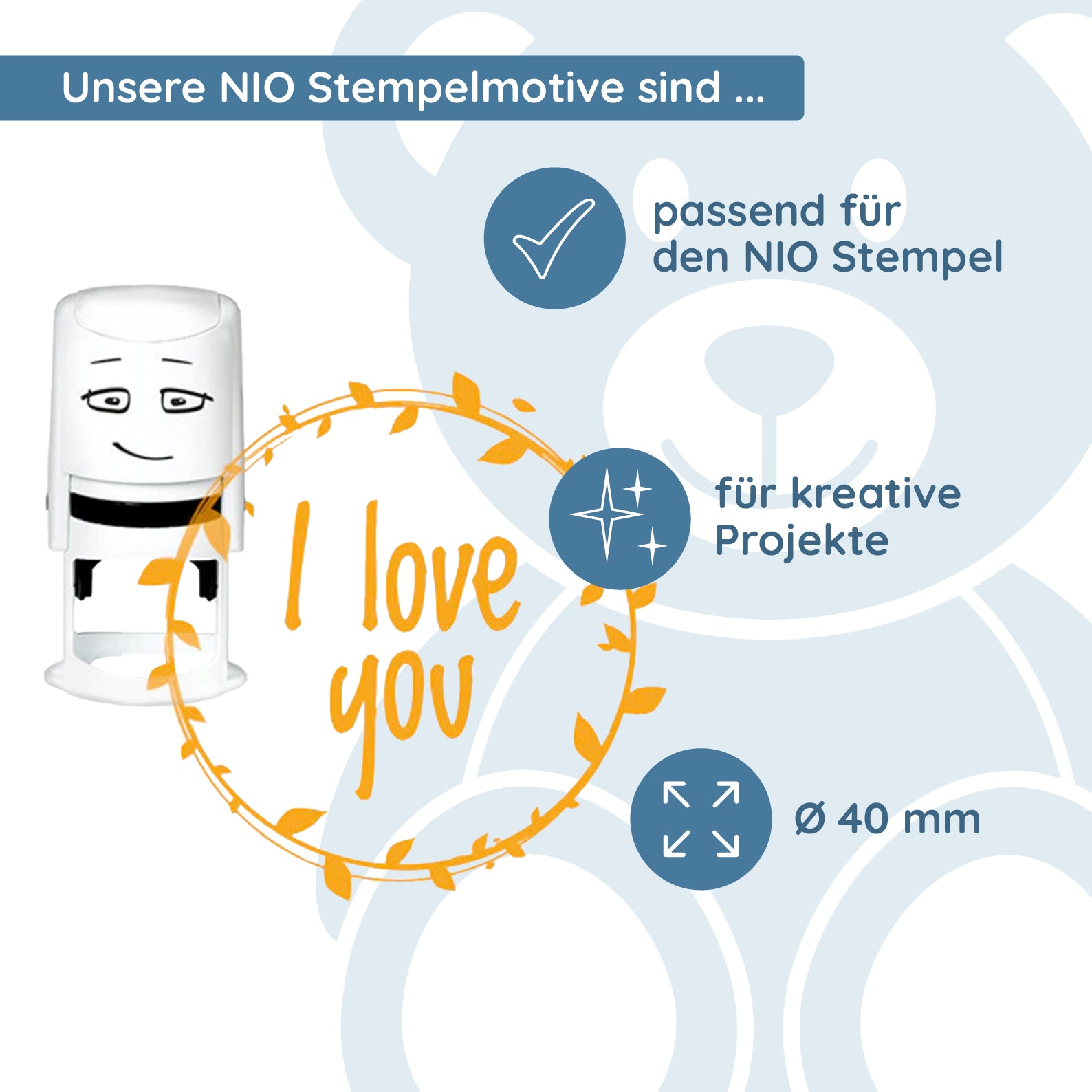 NIO Stempelmotiv - i love you-laurels - kinder-druckerei.de
