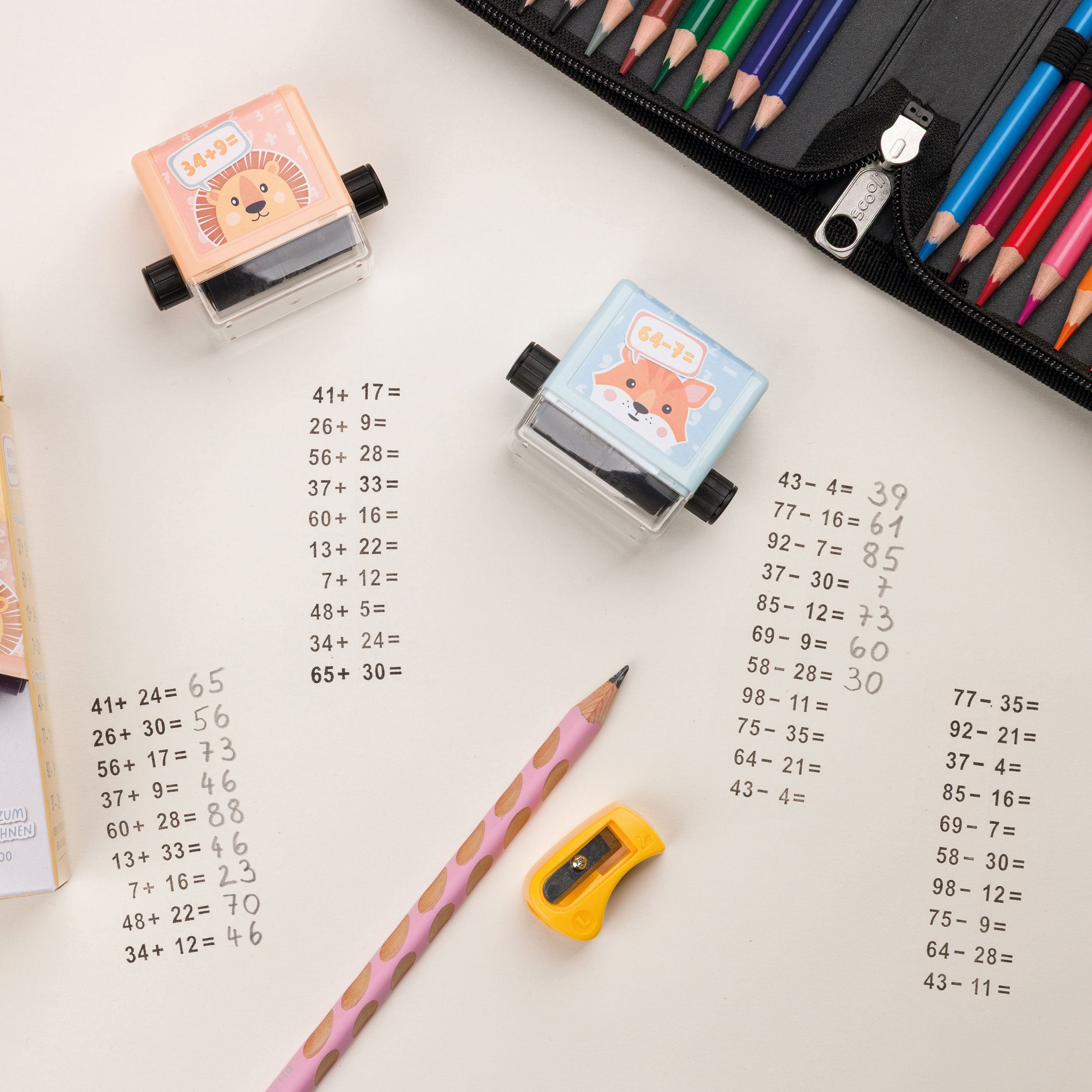 Trodat Little Dots Rechenrally™ Rollstempel Kombiset zum Plus- & Minusrechnen (2 Stück) - kinder-druckerei.de