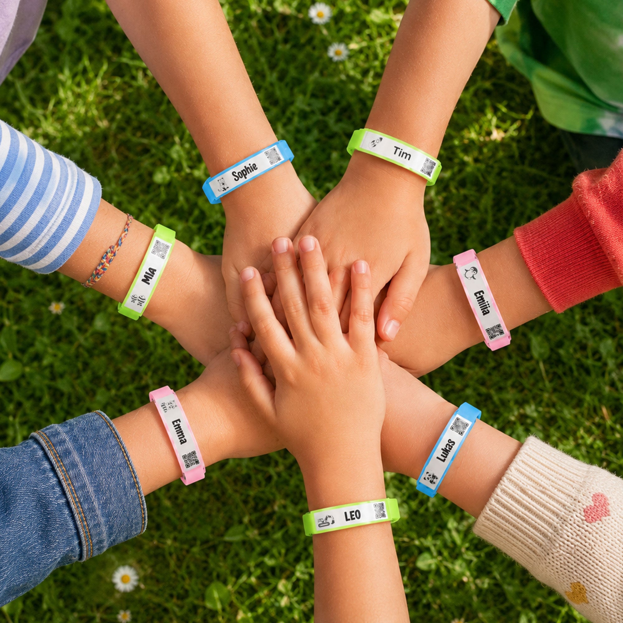 SOS Armband Kinder - Kinderarmband aus Silikon und Edelstahl mit Gravur in 3 Farben