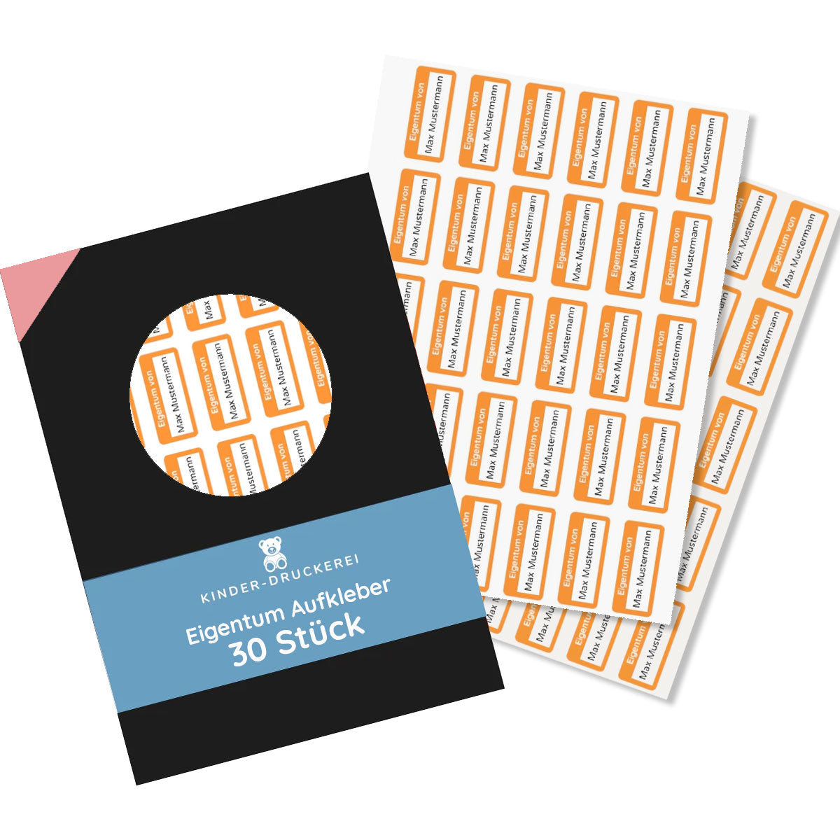 Personalisierte Eigentum-Aufkleber (30x13 mm – 30 Stück) - kinder-druckerei.de