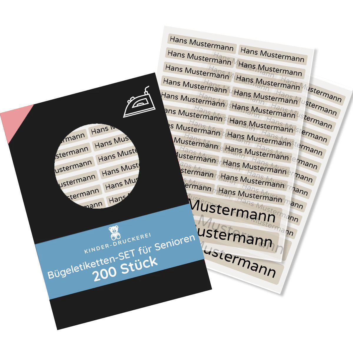 Bügeletiketten für Senioren verschiedene Größen (Set mit 200 Stück zum Aufbügeln) Altenheim Pflegeheim - kinder-druckerei.de