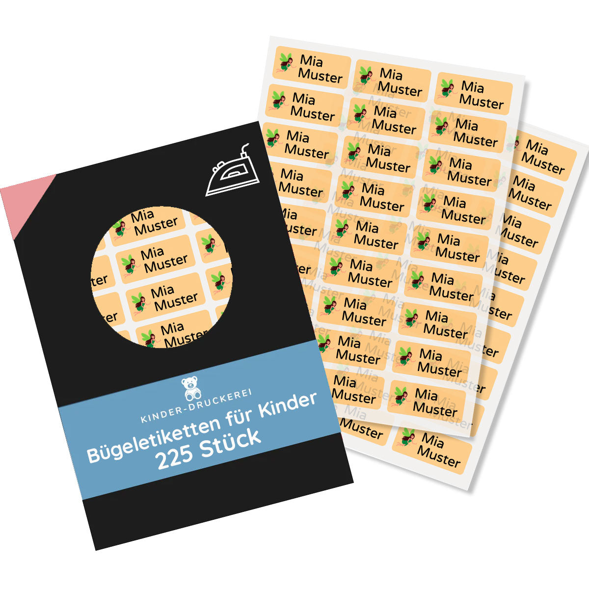 Bügeletiketten für Kinder (30x13 mm 225 Stück zum Aufbügeln) - kinder-druckerei.de