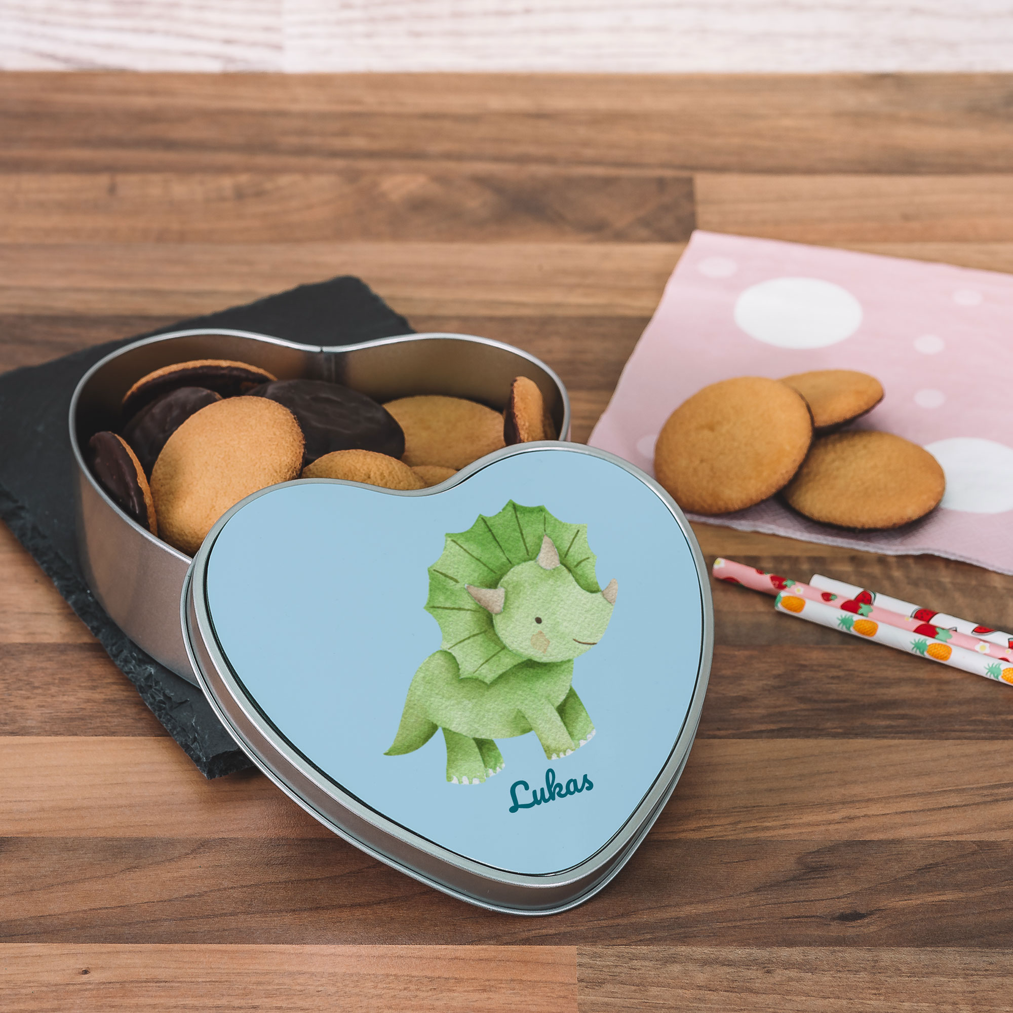 Herzförmige Keksdose / Metalldose mit Wunschmotiv – Personalisierte Geschenkdose - kinder-druckerei.de