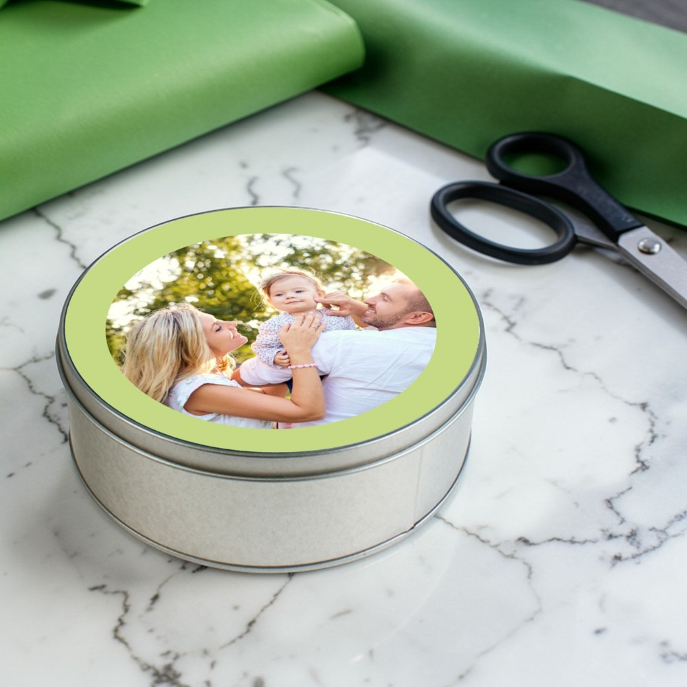 Runde Keksdose / Metalldose mit Wunschmotiv – Personalisierte Geschenkdose - kinder-druckerei.de