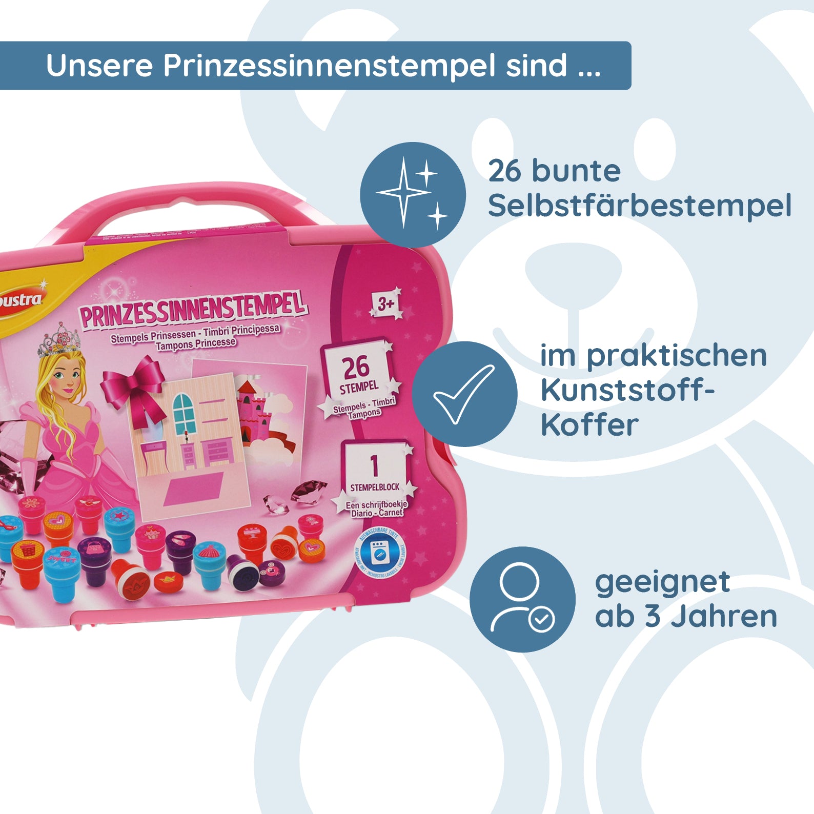 Selbstfärbende Prinzessinnenstempel im Koffer - kinder-druckerei.de