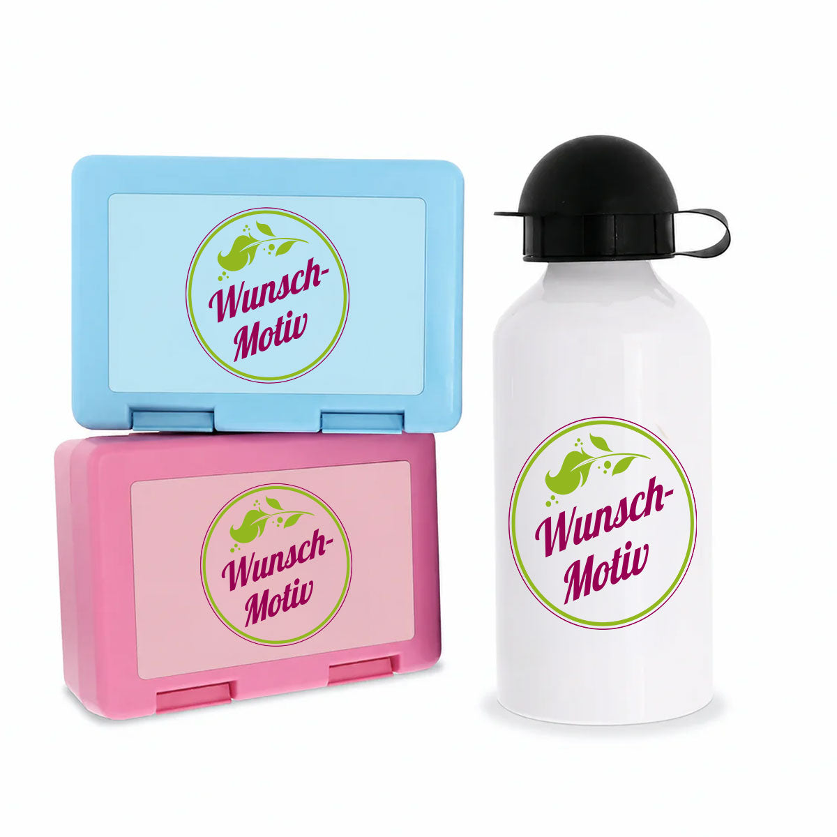 Brotdose & Aluminium Trinkflasche mit Kindermotiv und individuellem Druck