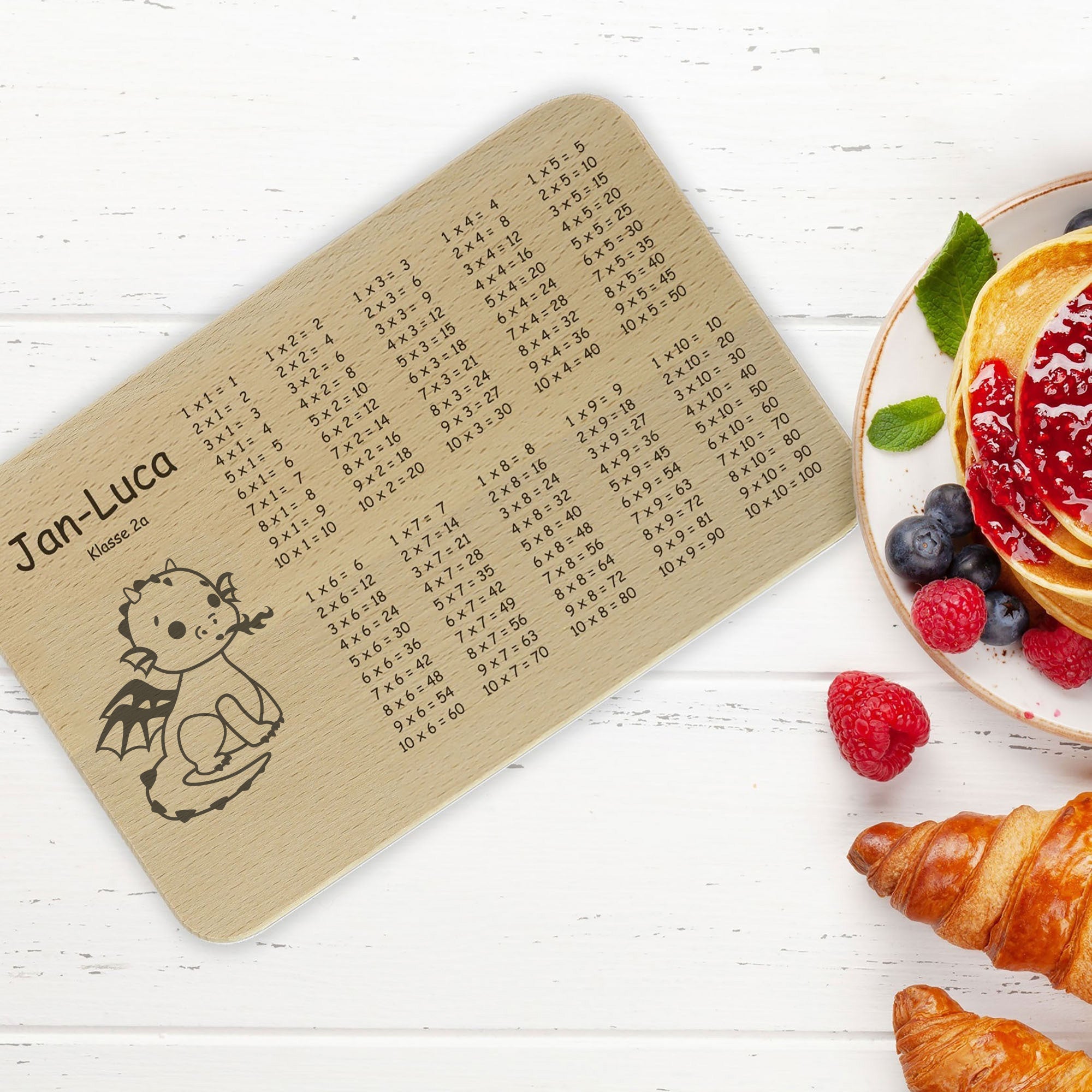 Frühstücksbrettchen 1x1 mit Kindermotiv & individueller Gravur - kinder-druckerei.de