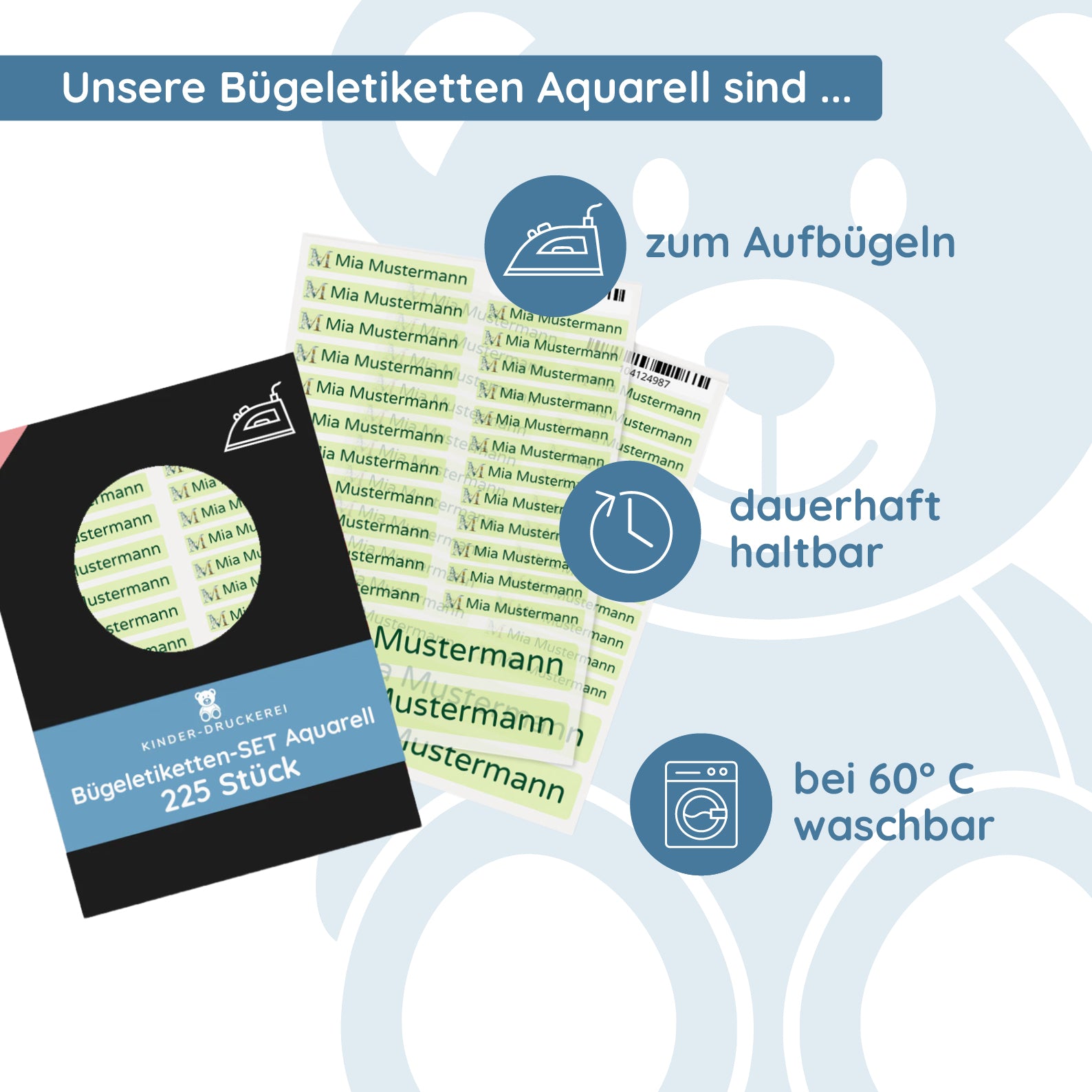 Bügeletiketten Aquarell-Set Ansicht