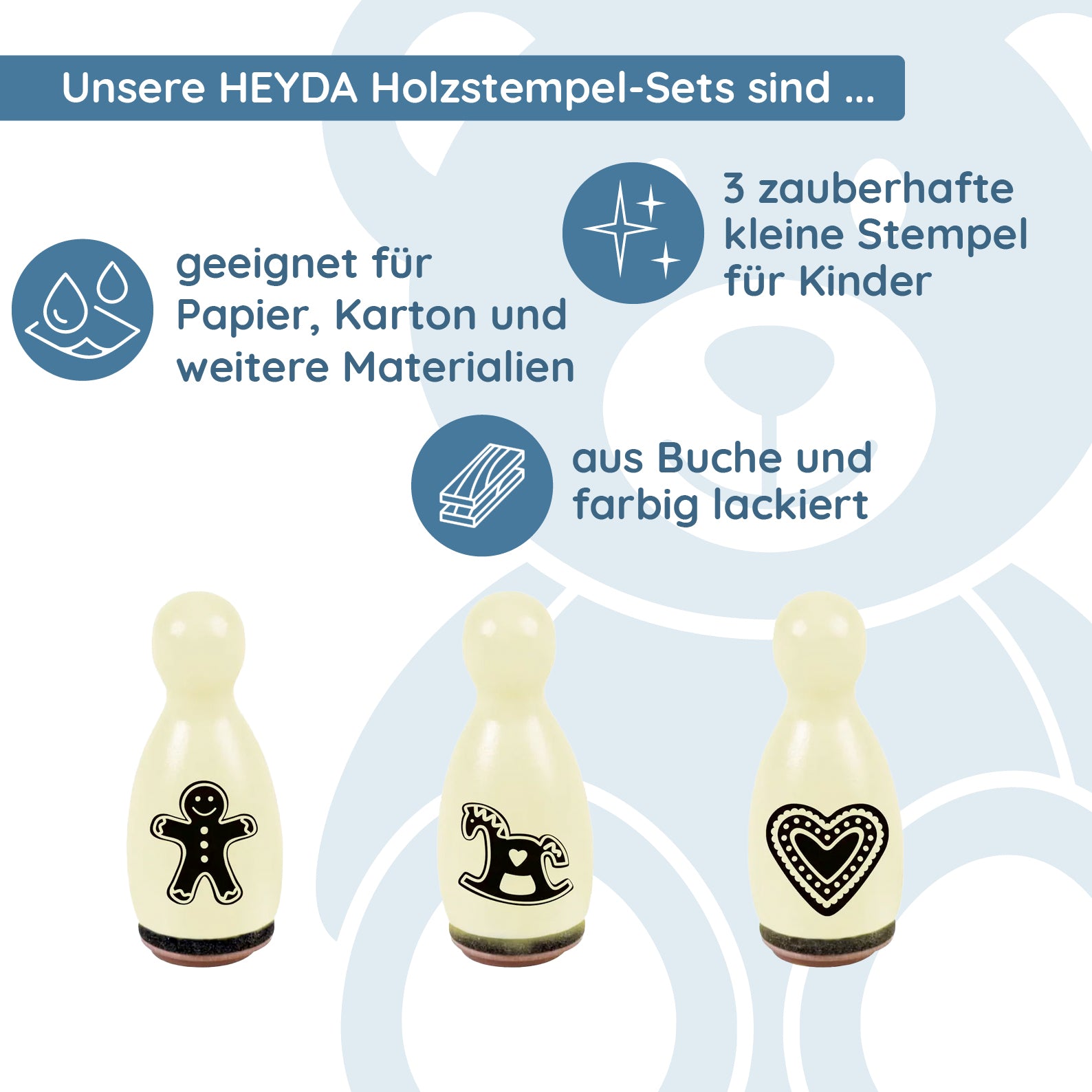 HEYDA Holzstempel-Figuren Set "Weihnachtsmotiv Lebkuchen" – Creme (3 Stück - Ø 12 mm) - kinder-druckerei.de