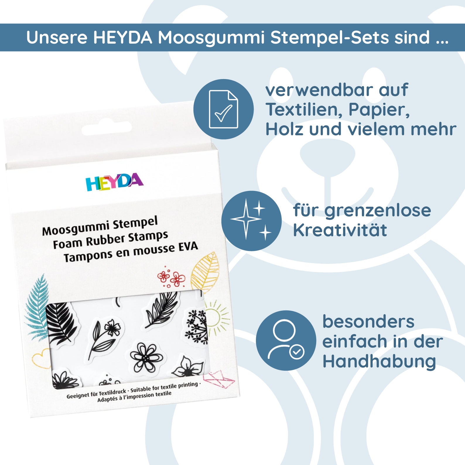 HEYDA Moosgummi Stempel-Set "Ornamente" (39 Stück) - kinder-druckerei.de