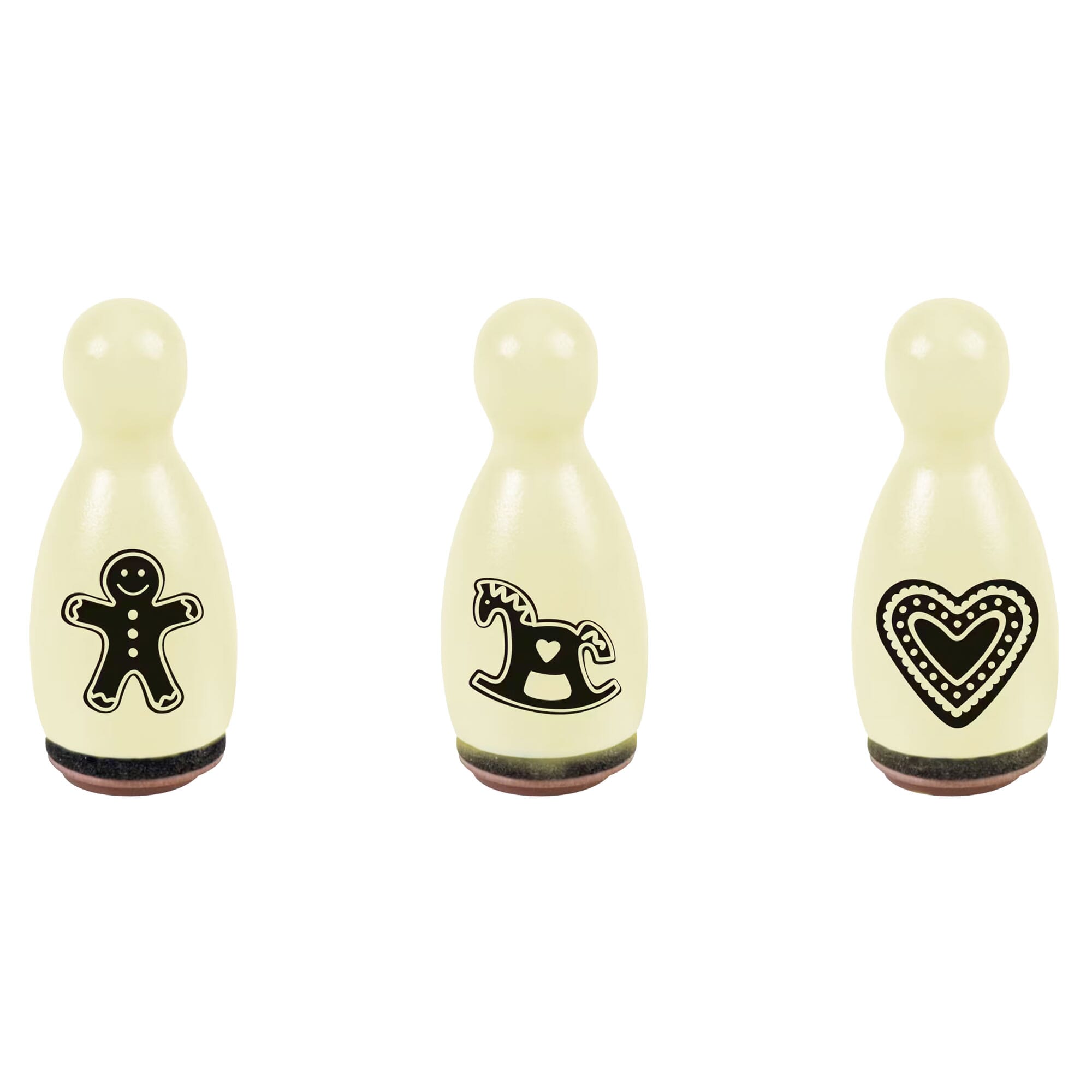 HEYDA Holzstempel-Figuren Set "Weihnachtsmotiv Lebkuchen" – Creme (3 Stück - Ø 12 mm)