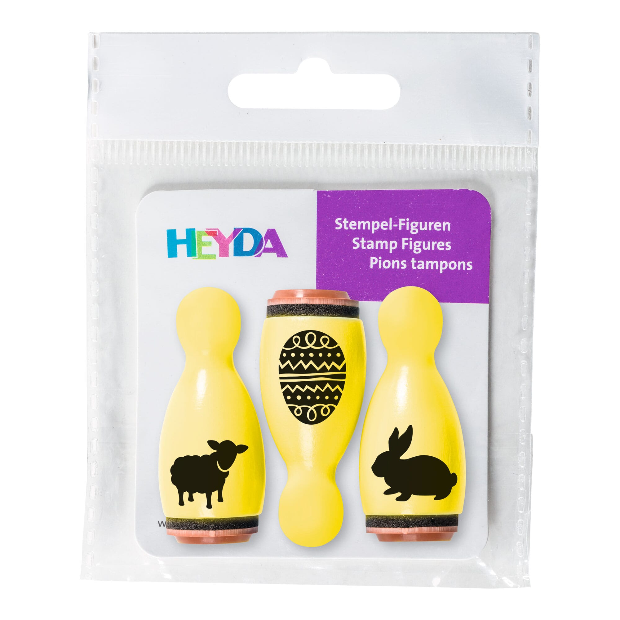 HEYDA Holzstempel-Figuren Set "Ostern" – Gelb (3 Stück - Ø 12 mm)