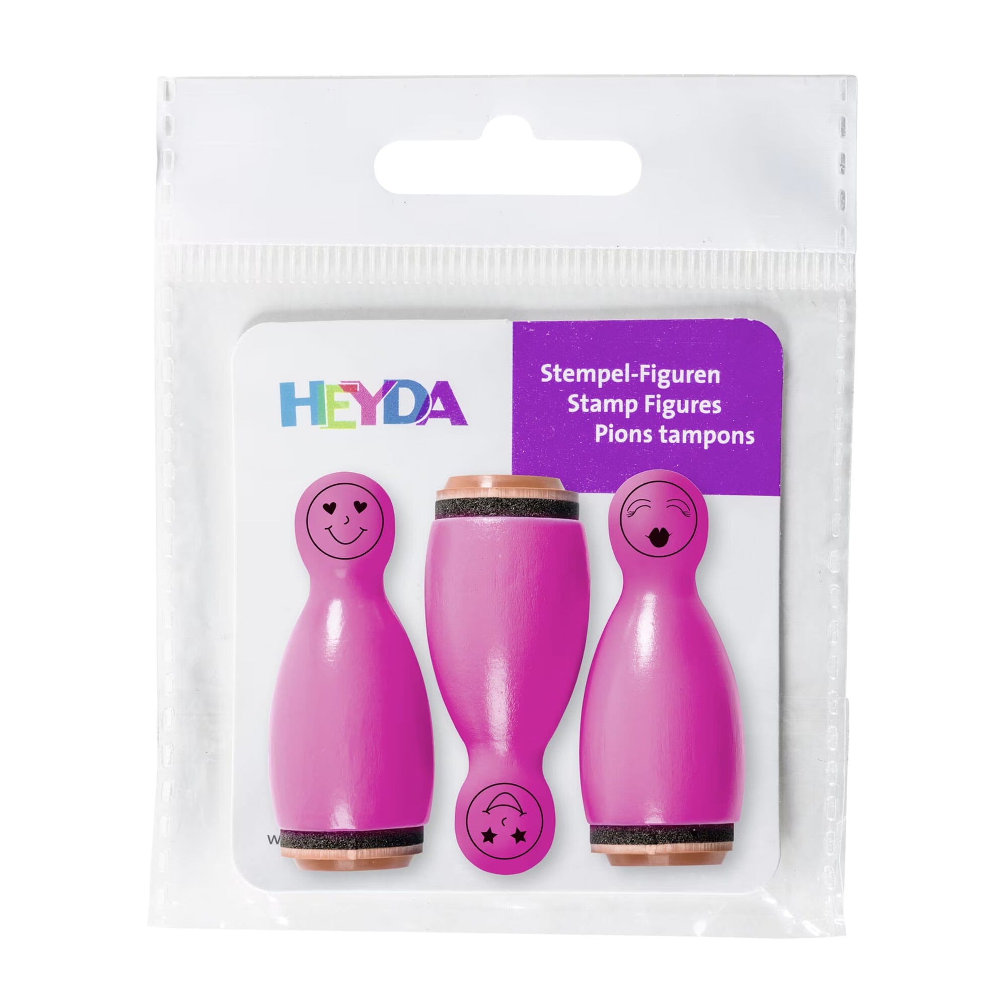 HEYDA Holzstempel Figuren-Set "Gesichter" – Pink (3 Stück - Ø 12 mm)