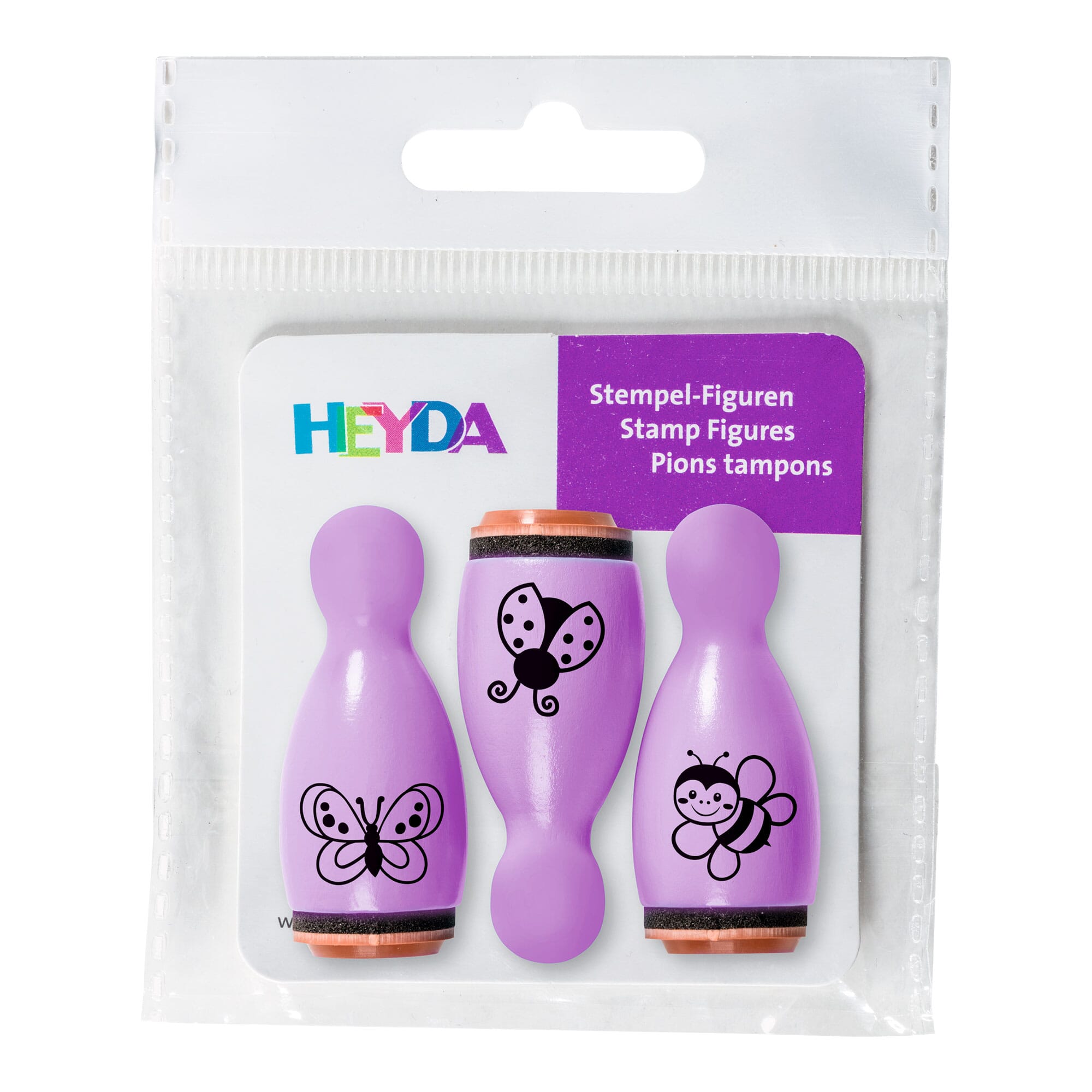 HEYDA Holzstempel-Figuren Set "Kindermotive" – Lila (3 Stück - Ø 12 mm)