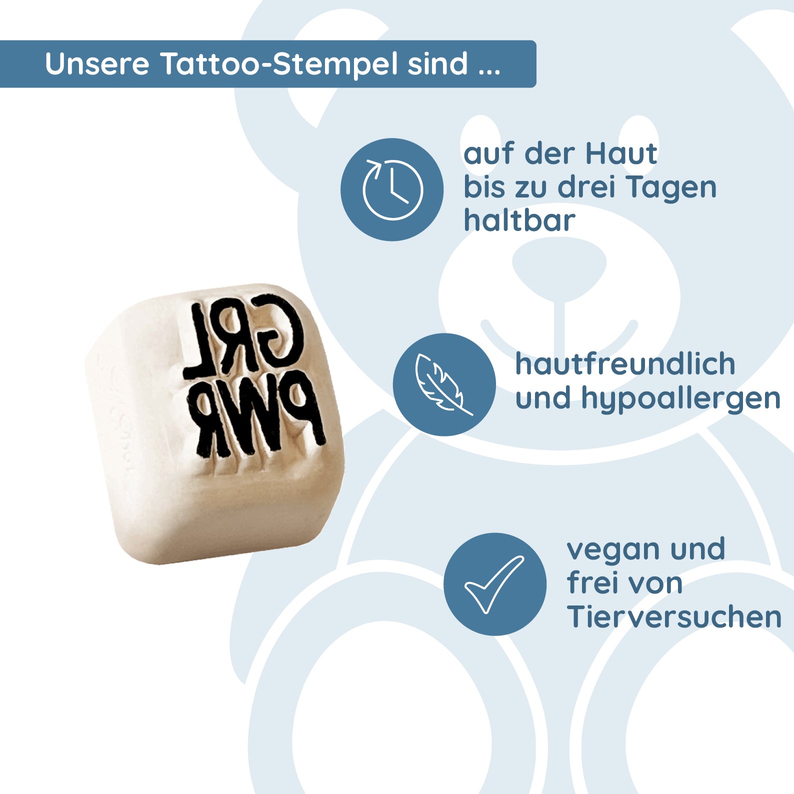 LaDot Stein "Girlpower" (1,5 x 1,5 cm) - Temporärer Tattoo Stempel - kinder-druckerei.de