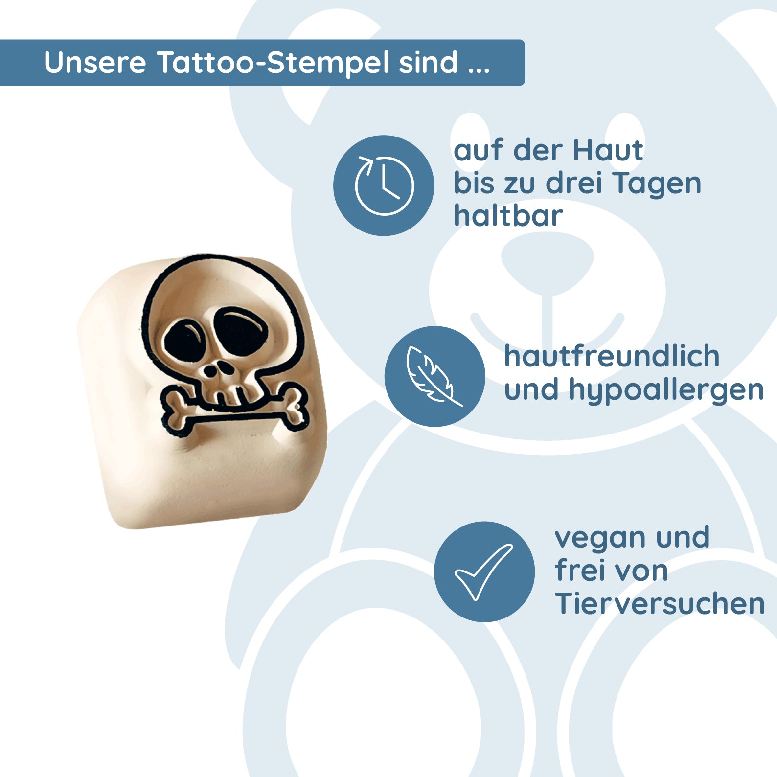 LaDot Stein - "Totenkopf" (1,5 x 1,5 cm) - Temporärer Tattoo Stempel - kinder-druckerei.de