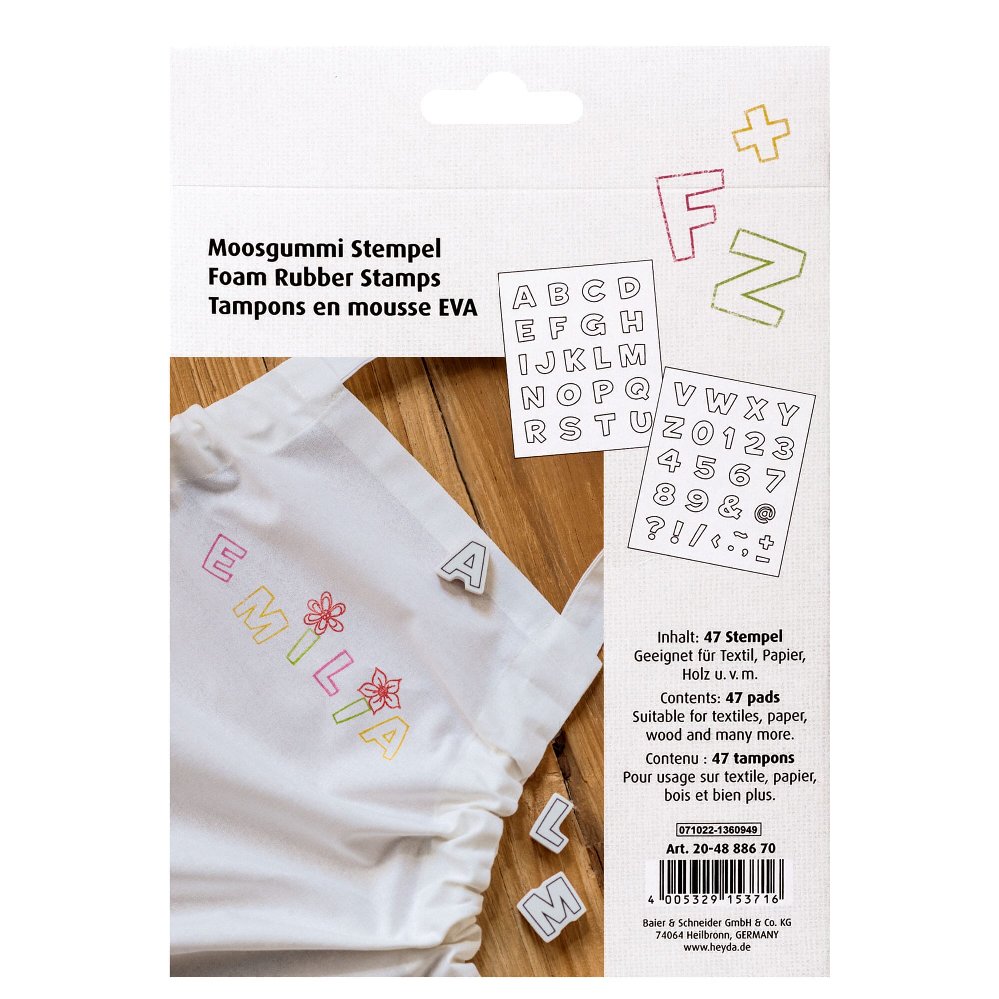 HEYDA Moosgummi Stempel-Set "Alphabet & Zahlen 1" (47 Stück)