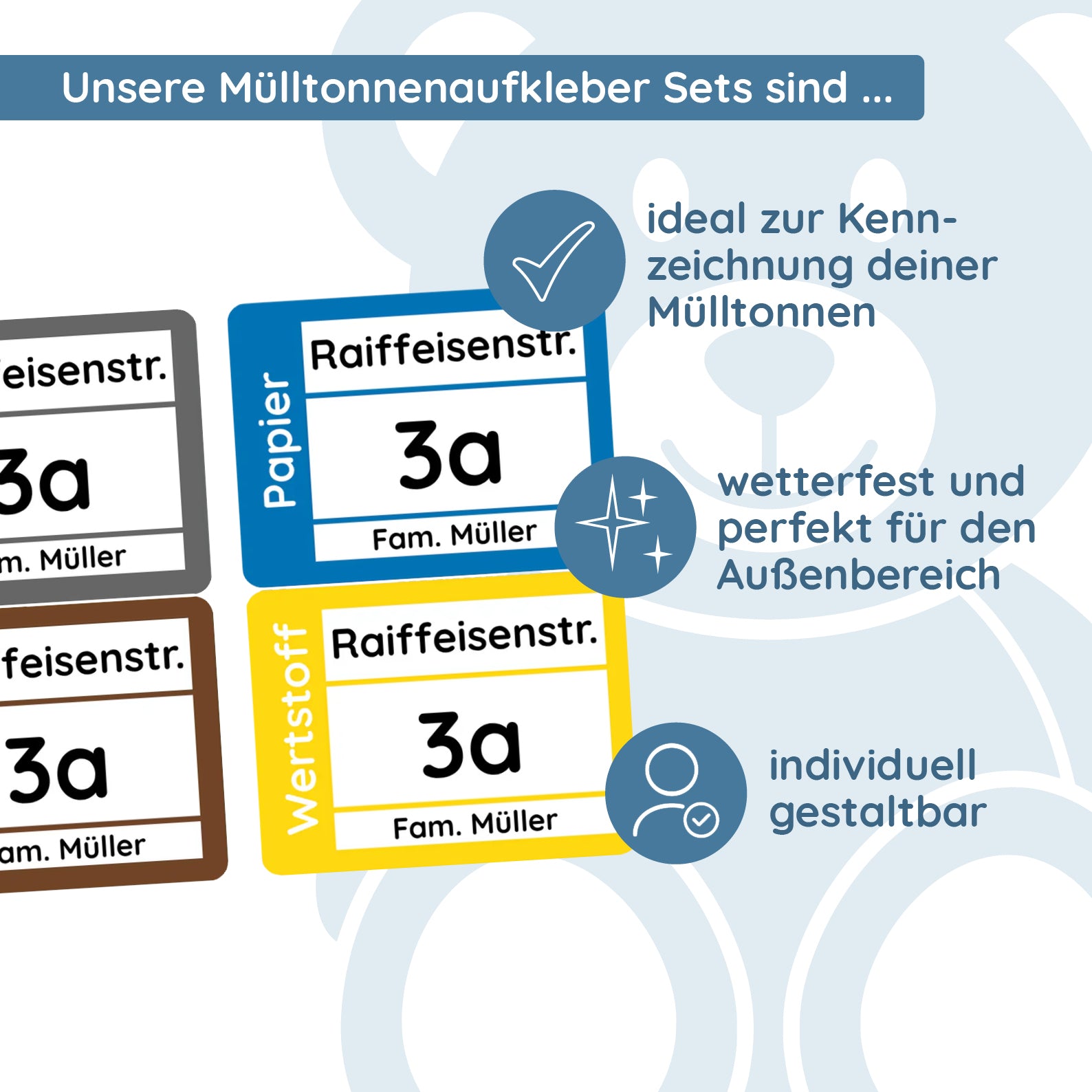 Mülltonnenaufkleber im Außeneinsatz