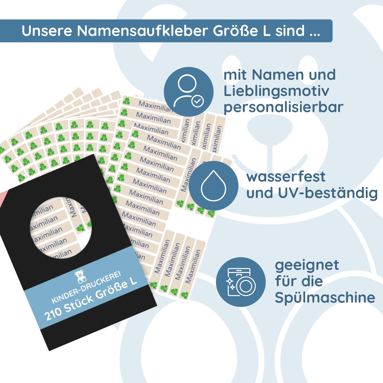 Namensaufkleber für Kinder Größe L (210 Aufkleber 60x9 mm) - kinder-druckerei.de