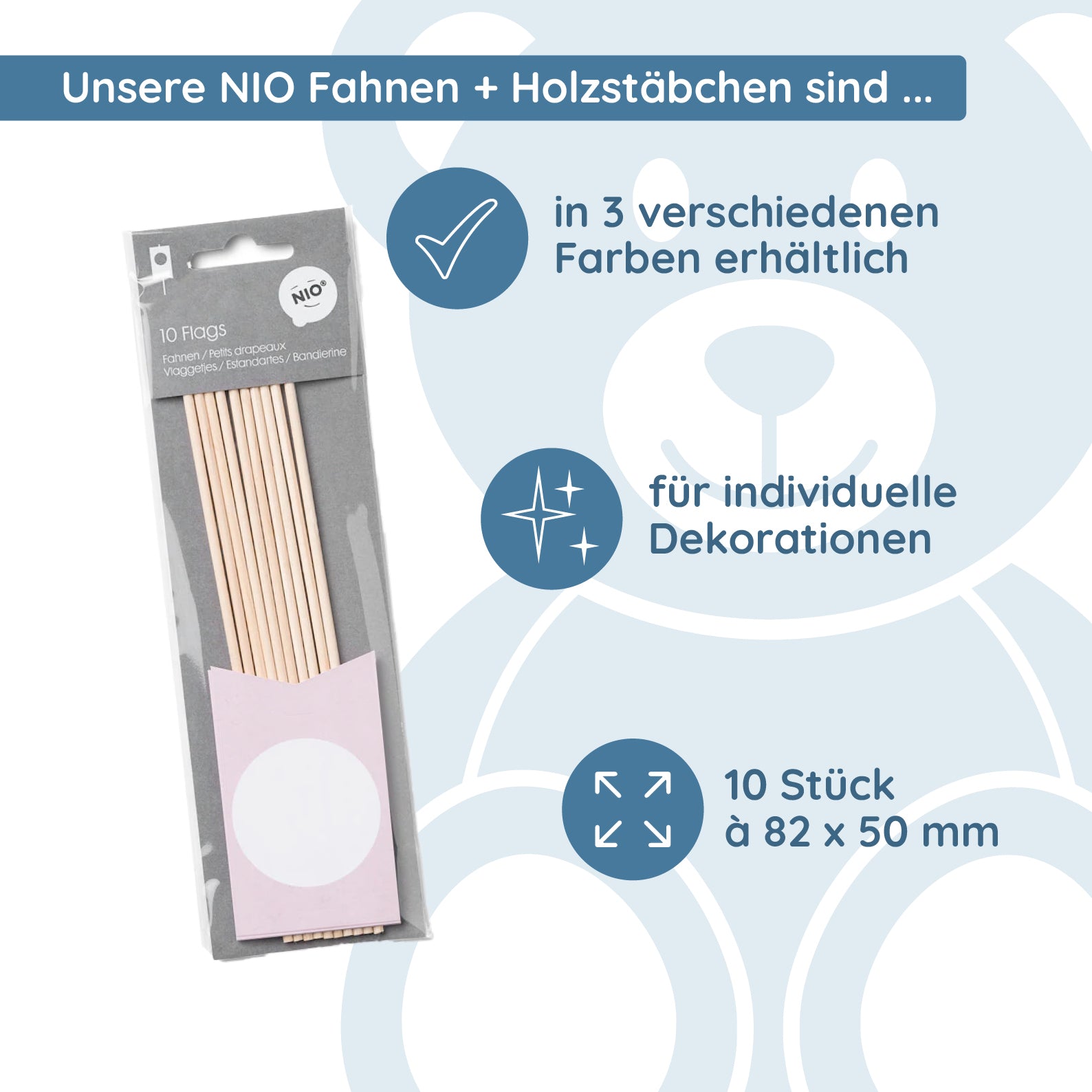NIO Fahnen + Holzstäbchen Rose (82x50 /200 mm - 10 Stück) - kinder-druckerei.de